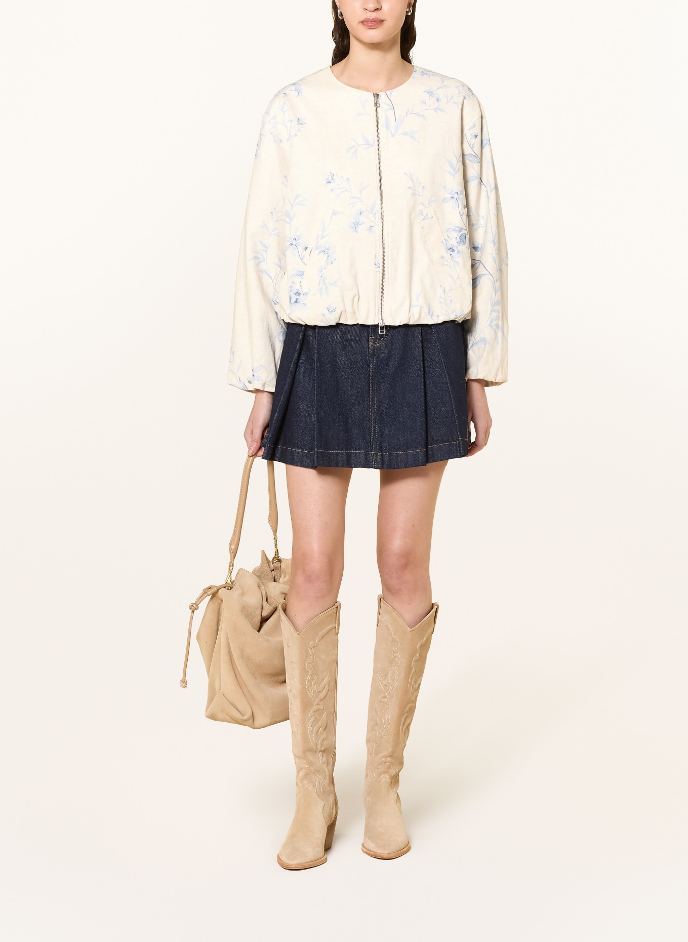 MOS MOSH Blouson MMSALLY mit Leinen: ECRU / HELLBLAU