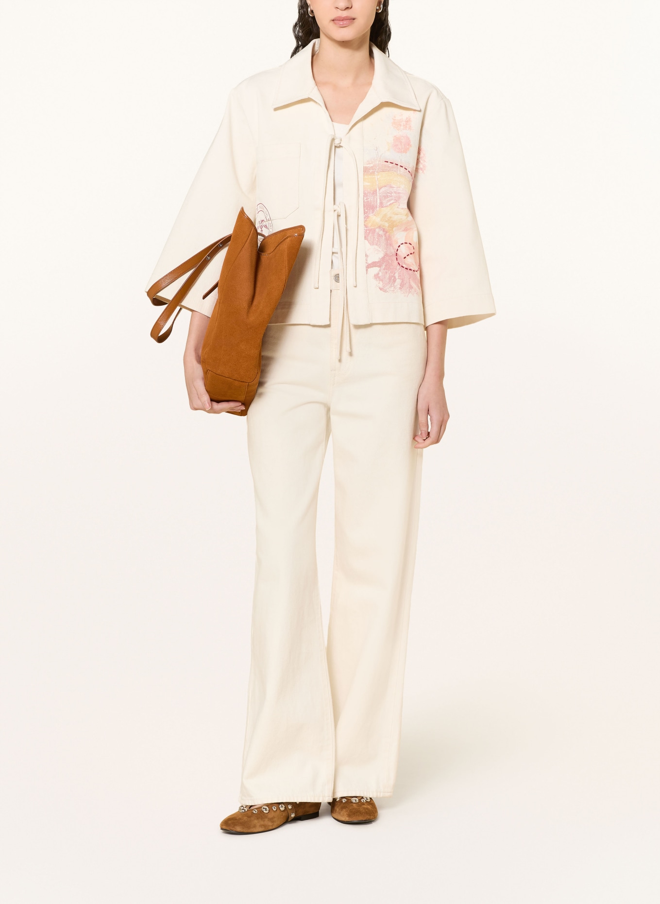 MOS MOSH Jeansjacke MMLULO mit 3/4-Arm: CREME / HELLROT / DUNKELROT