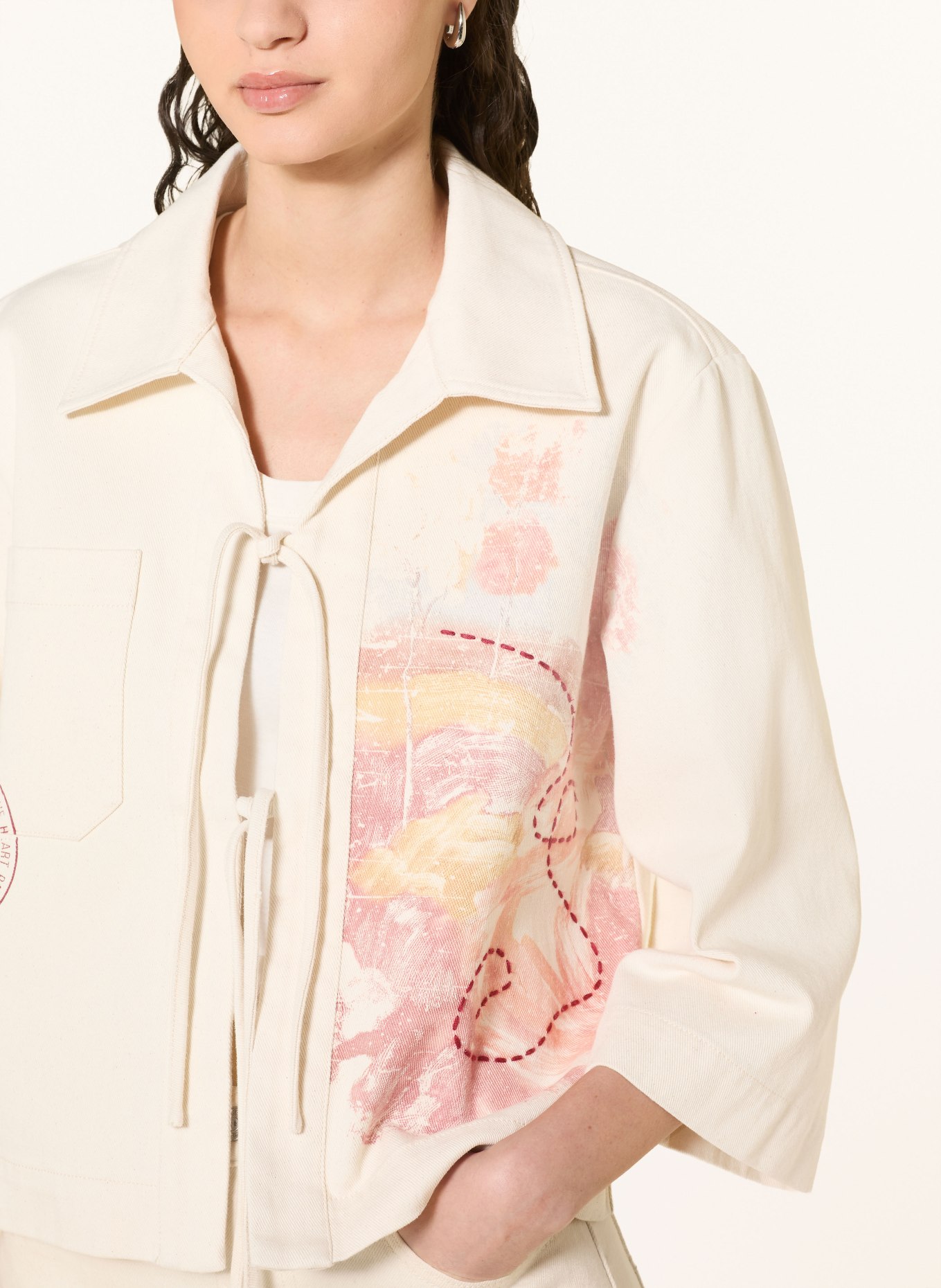 MOS MOSH Jeansjacke MMLULO mit 3/4-Arm: CREME / HELLROT / DUNKELROT