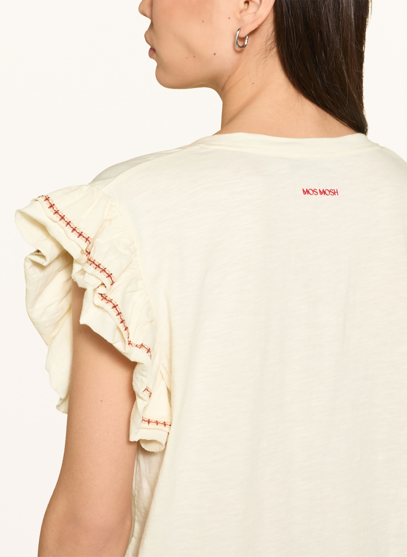 MOS MOSH MMTORRA T-shirt with ruffles: ECRU / LIGHT BROWN / BROWN