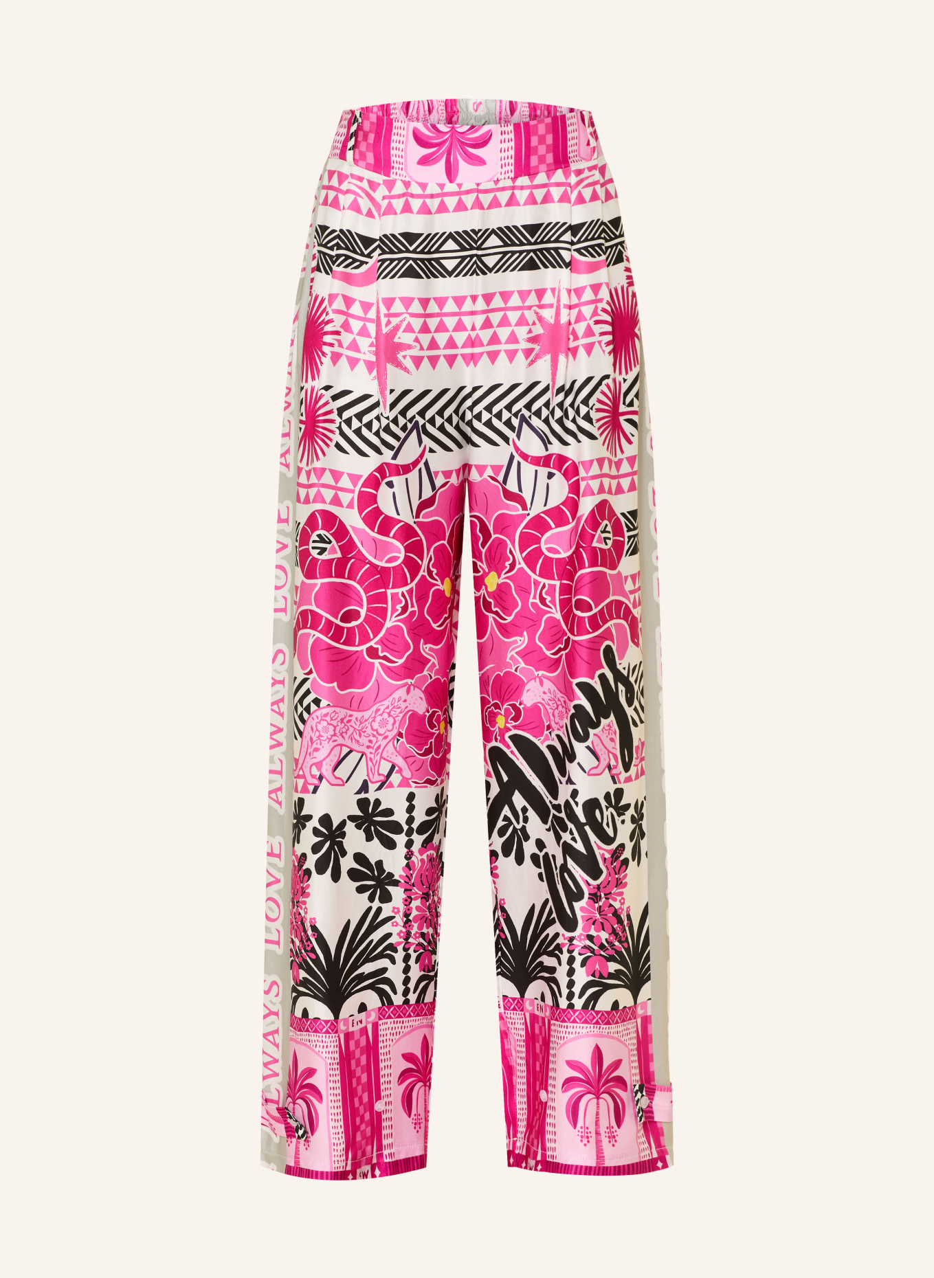 miss goodlife Marlenehose aus Satin: WEISS / ROSA / PINK