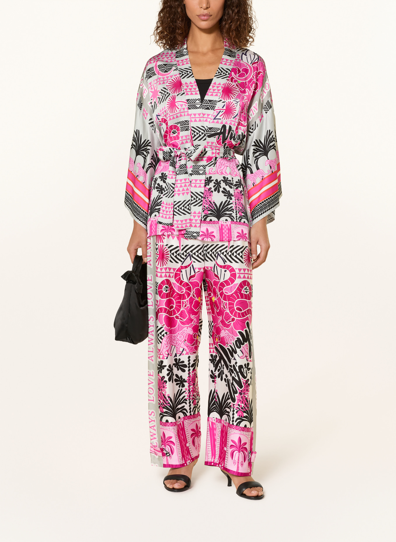 miss goodlife Marlenehose aus Satin: WEISS / ROSA / PINK