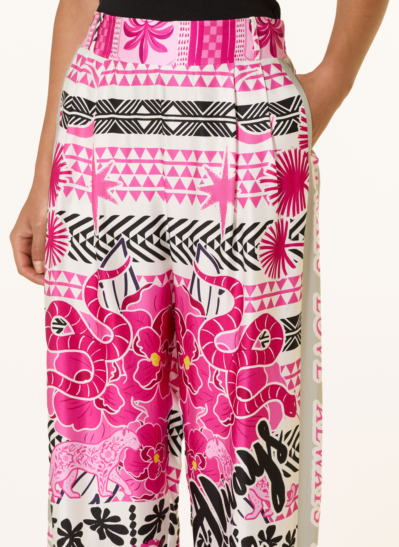 miss goodlife Marlenehose aus Satin: WEISS / ROSA / PINK