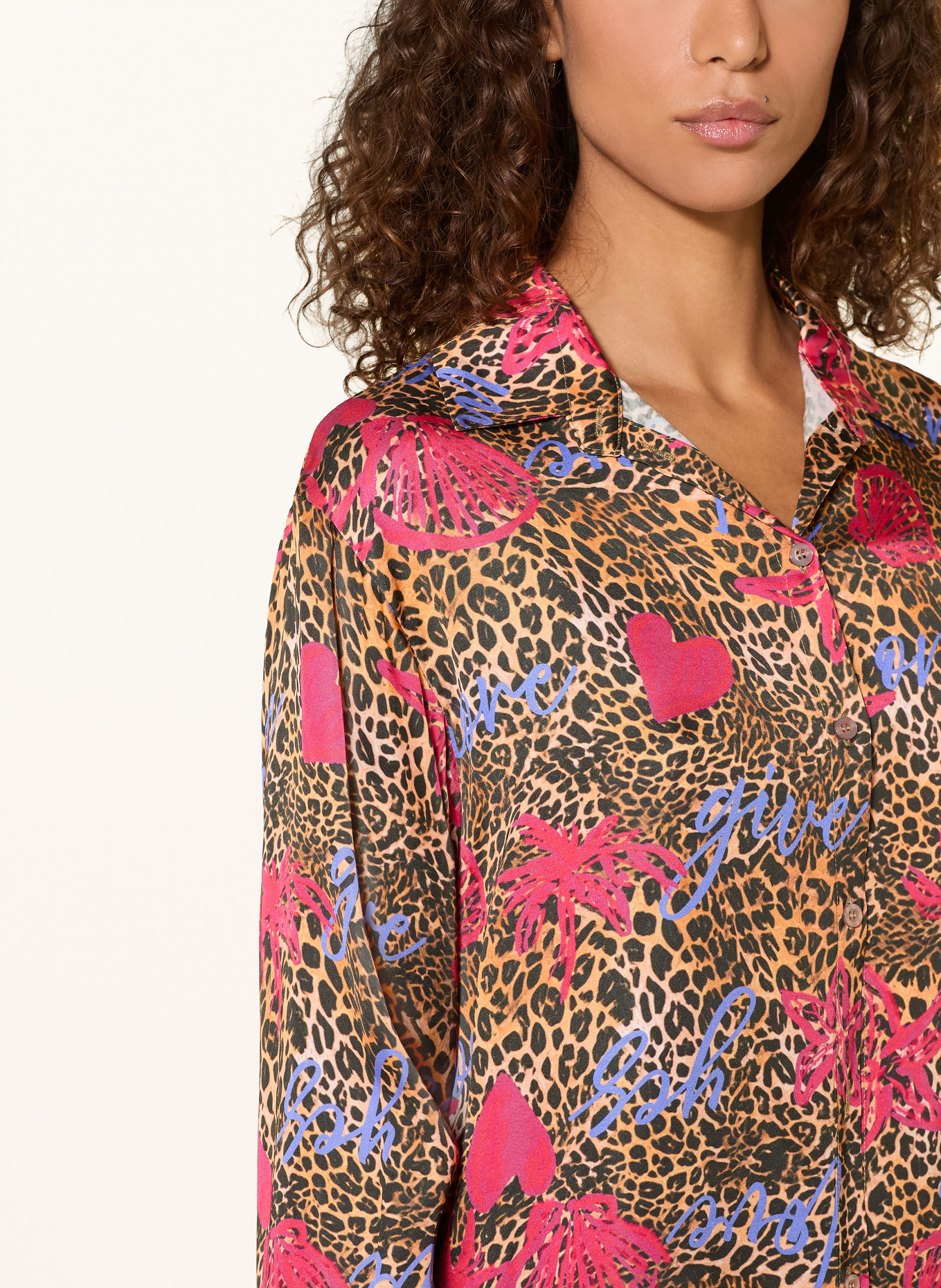 miss goodlife Hemdbluse aus Satin: COGNAC / PINK / SCHWARZ