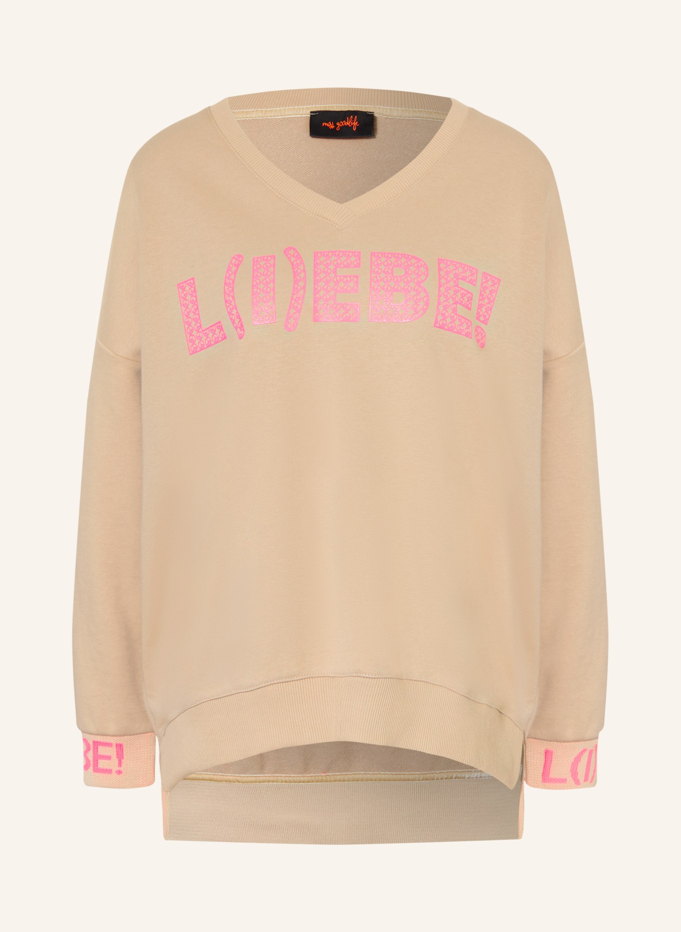 miss goodlife sweatshirt: BEIGE / NEON PINK