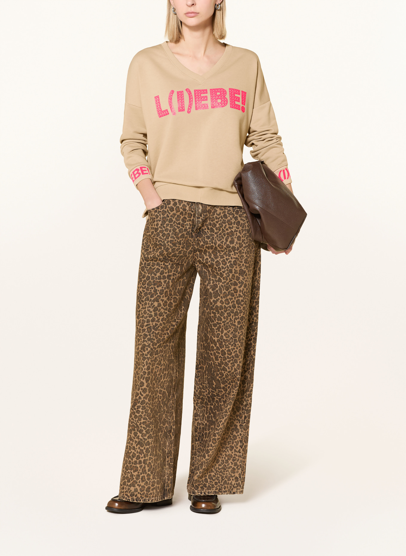 miss goodlife sweatshirt: BEIGE / NEON PINK