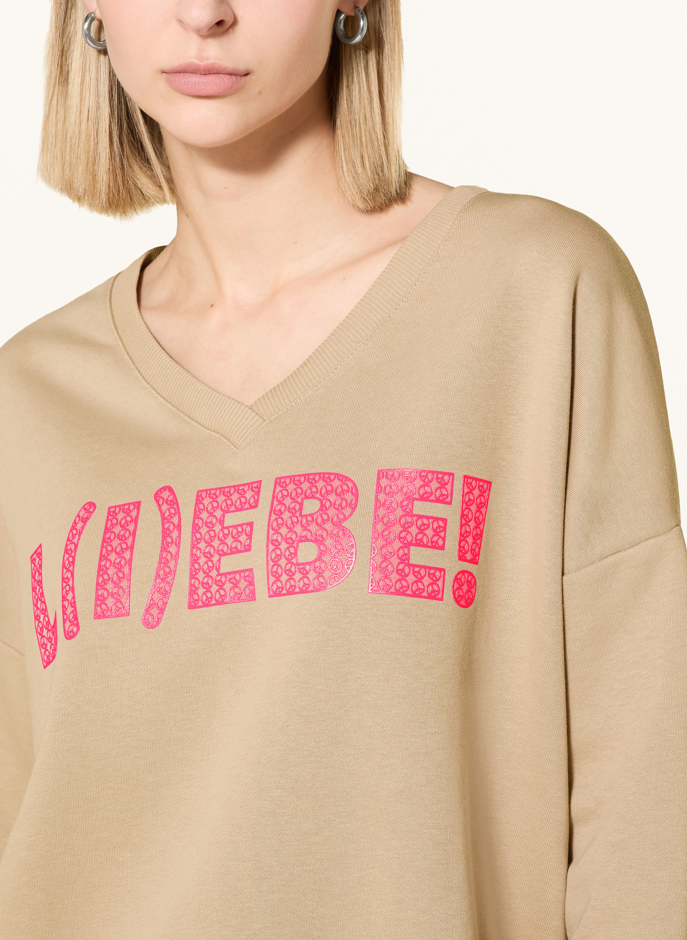 miss goodlife sweatshirt: BEIGE / NEON PINK