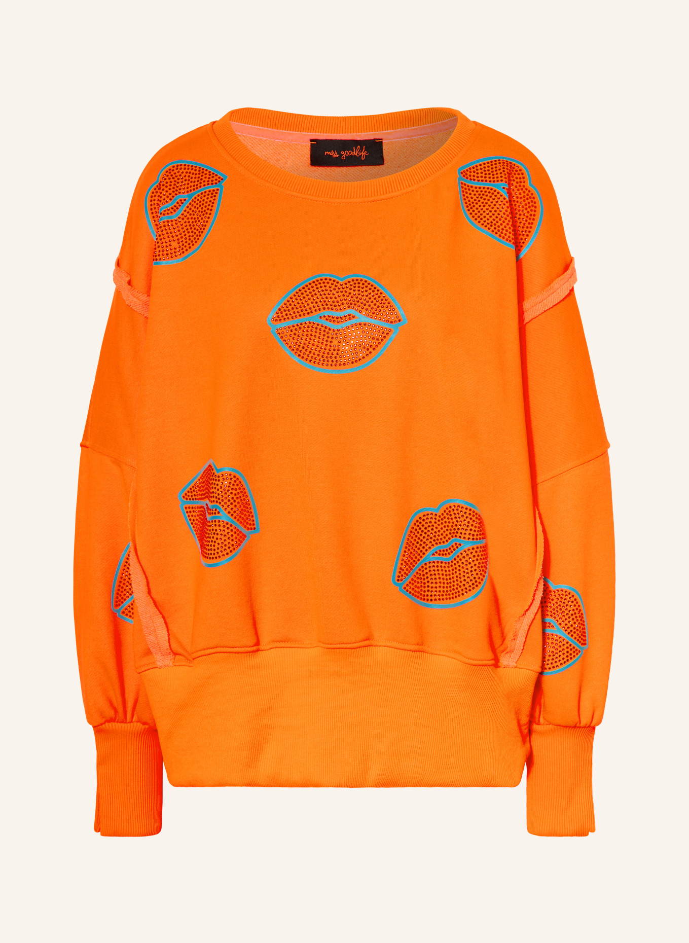 miss goodlife Oversized sweatshirt with gemstones: NEON ORANGE / GRAY