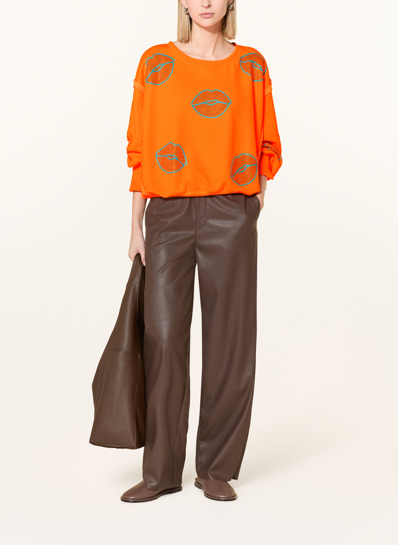 miss goodlife Oversized sweatshirt with gemstones: NEON ORANGE / GRAY