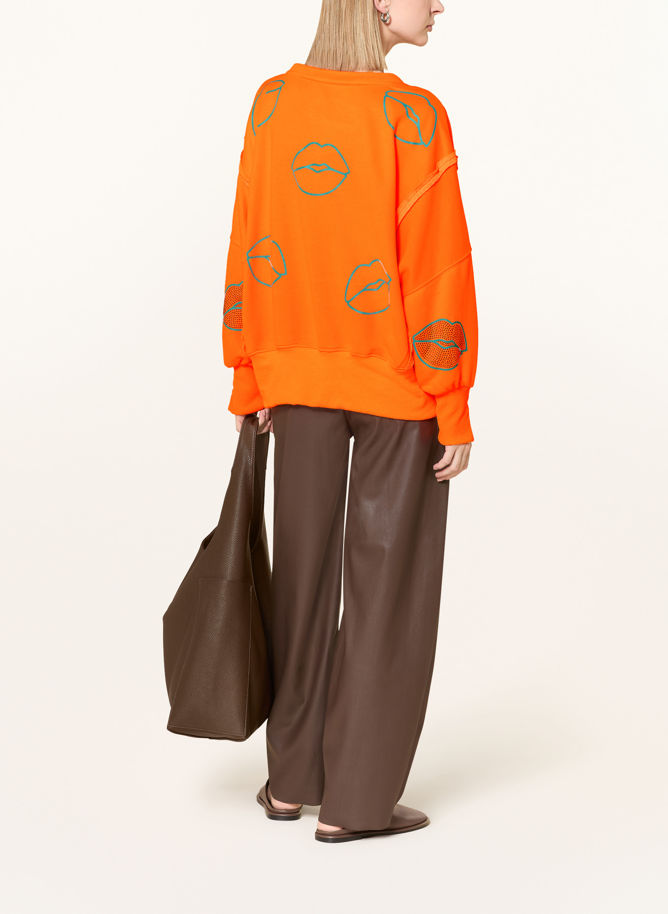 miss goodlife Oversized sweatshirt with gemstones: NEON ORANGE / GRAY