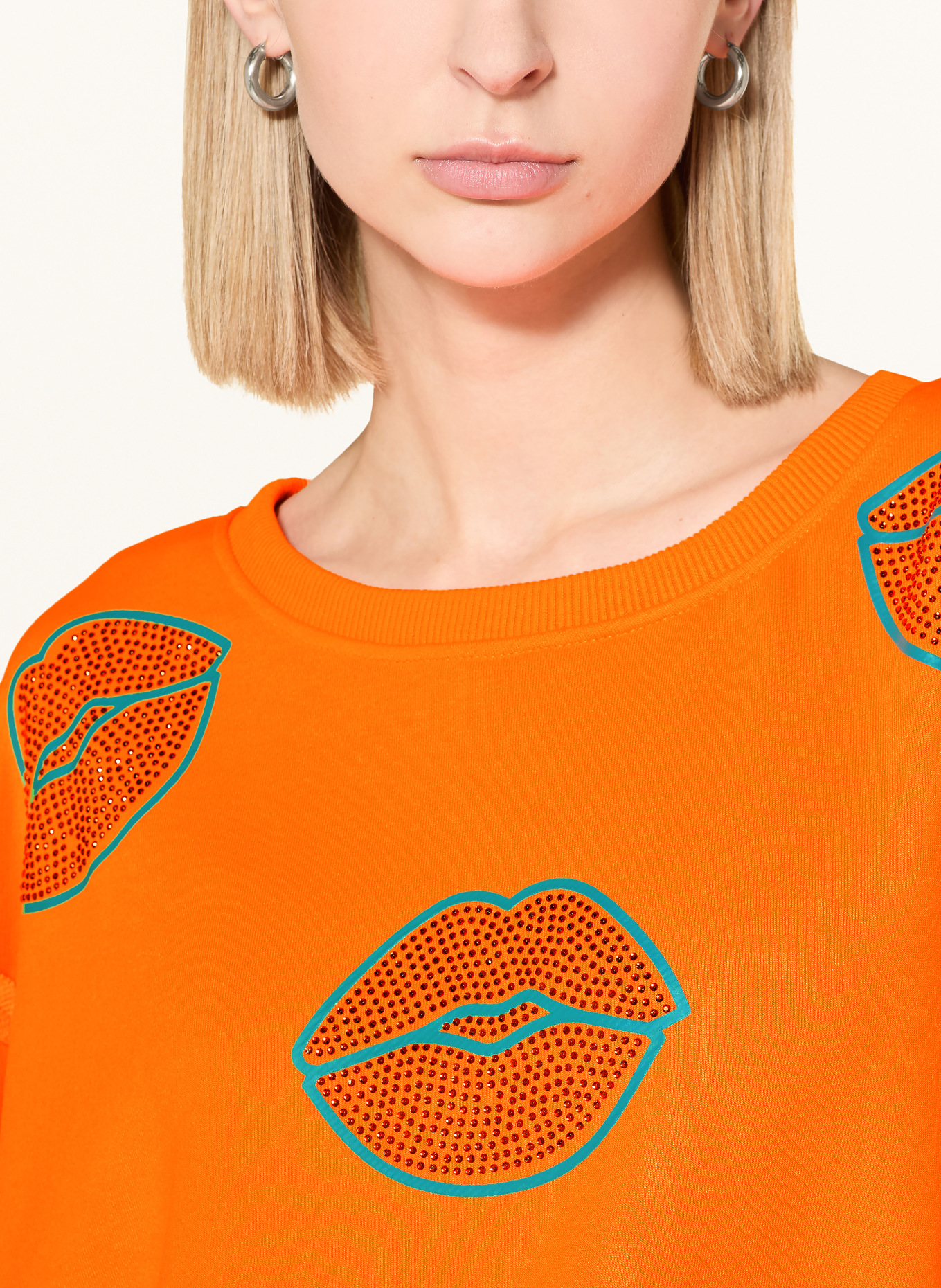 miss goodlife Oversized sweatshirt with gemstones: NEON ORANGE / GRAY