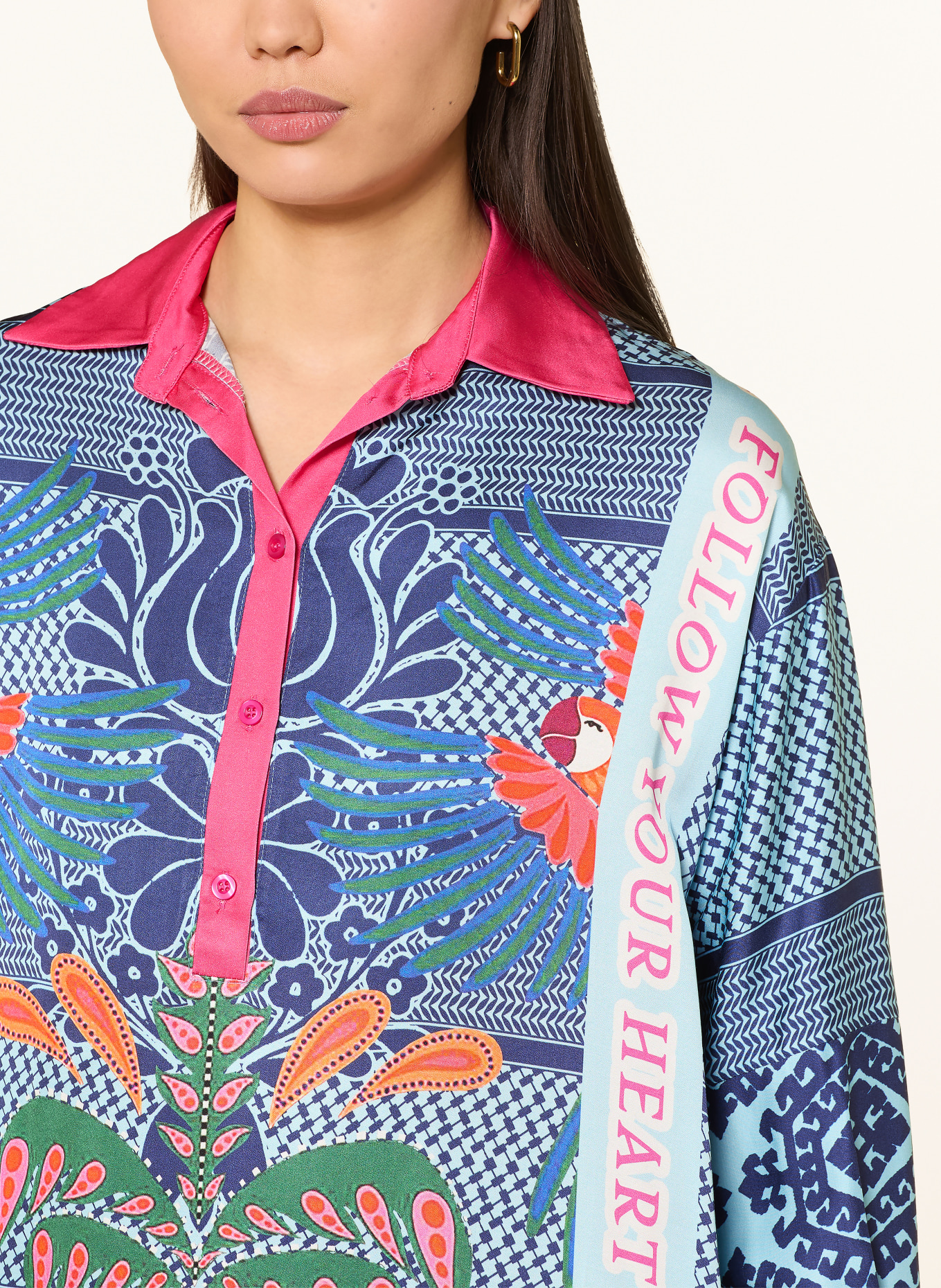 miss goodlife Hemdblusenkleid aus Satin: HELLBLAU / NEONPINK / ORANGE