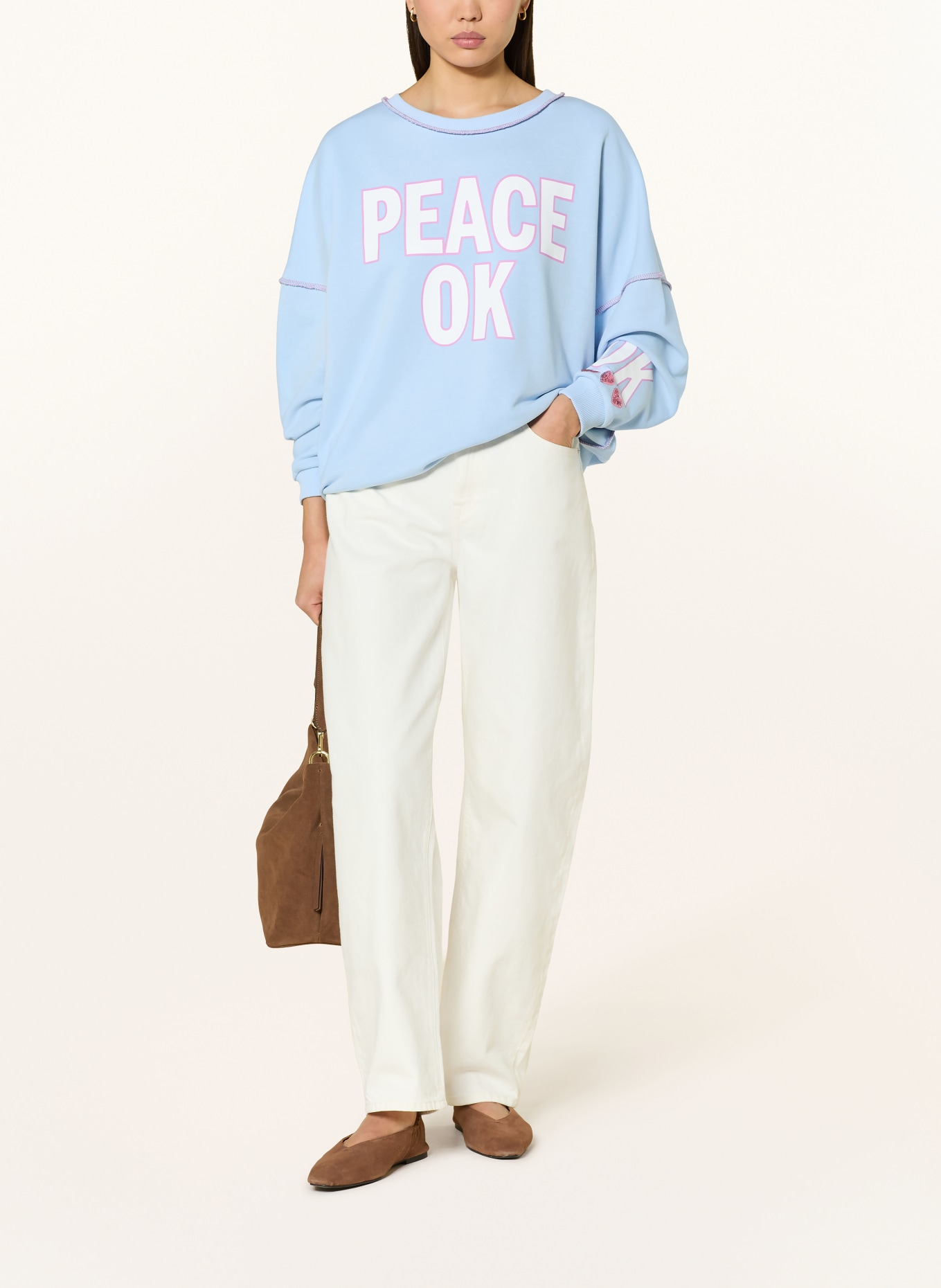 miss goodlife Oversized-Sweatshirt mit Pailletten: HELLBLAU / WEISS