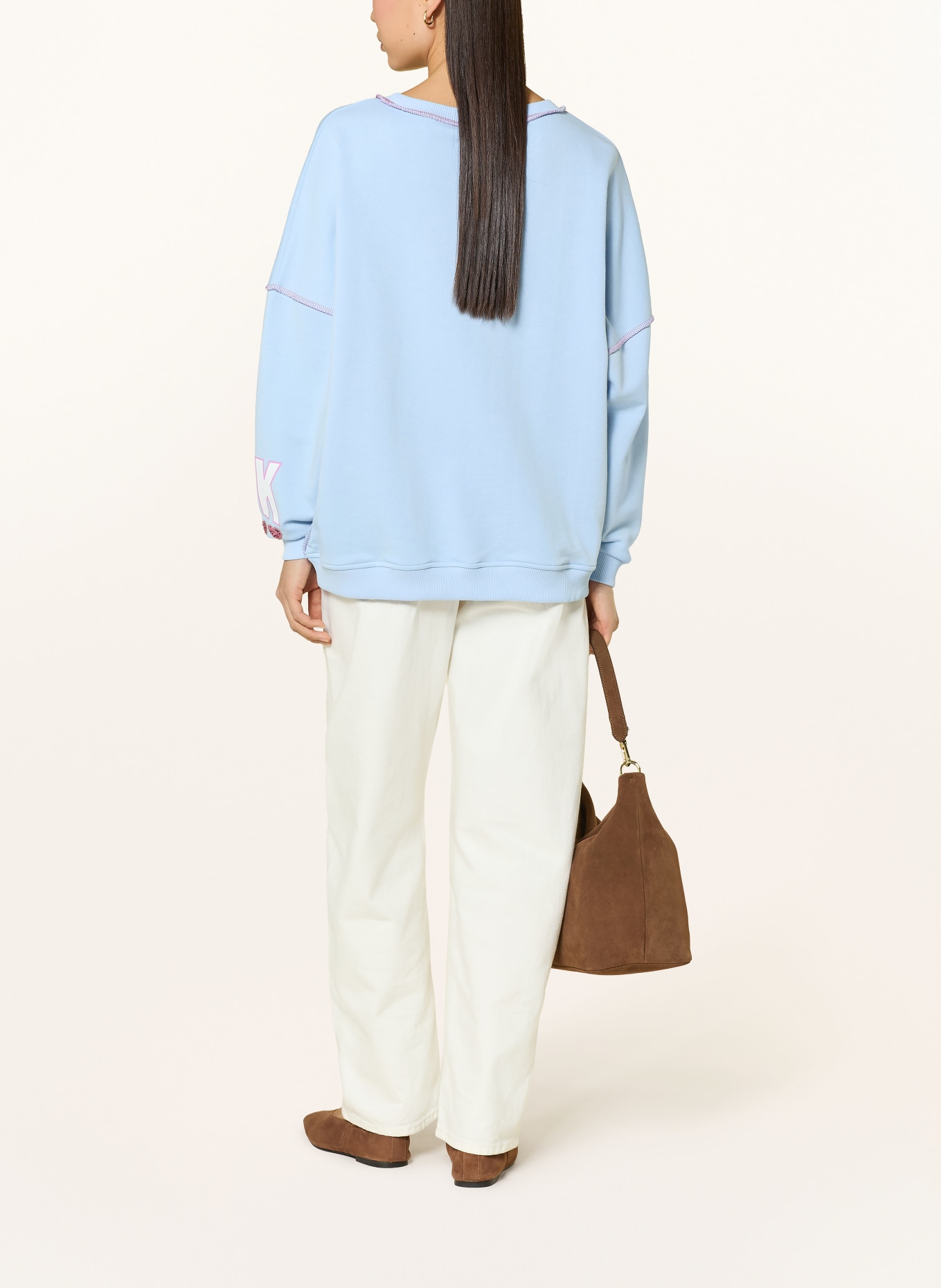 miss goodlife Oversized-Sweatshirt mit Pailletten: HELLBLAU / WEISS
