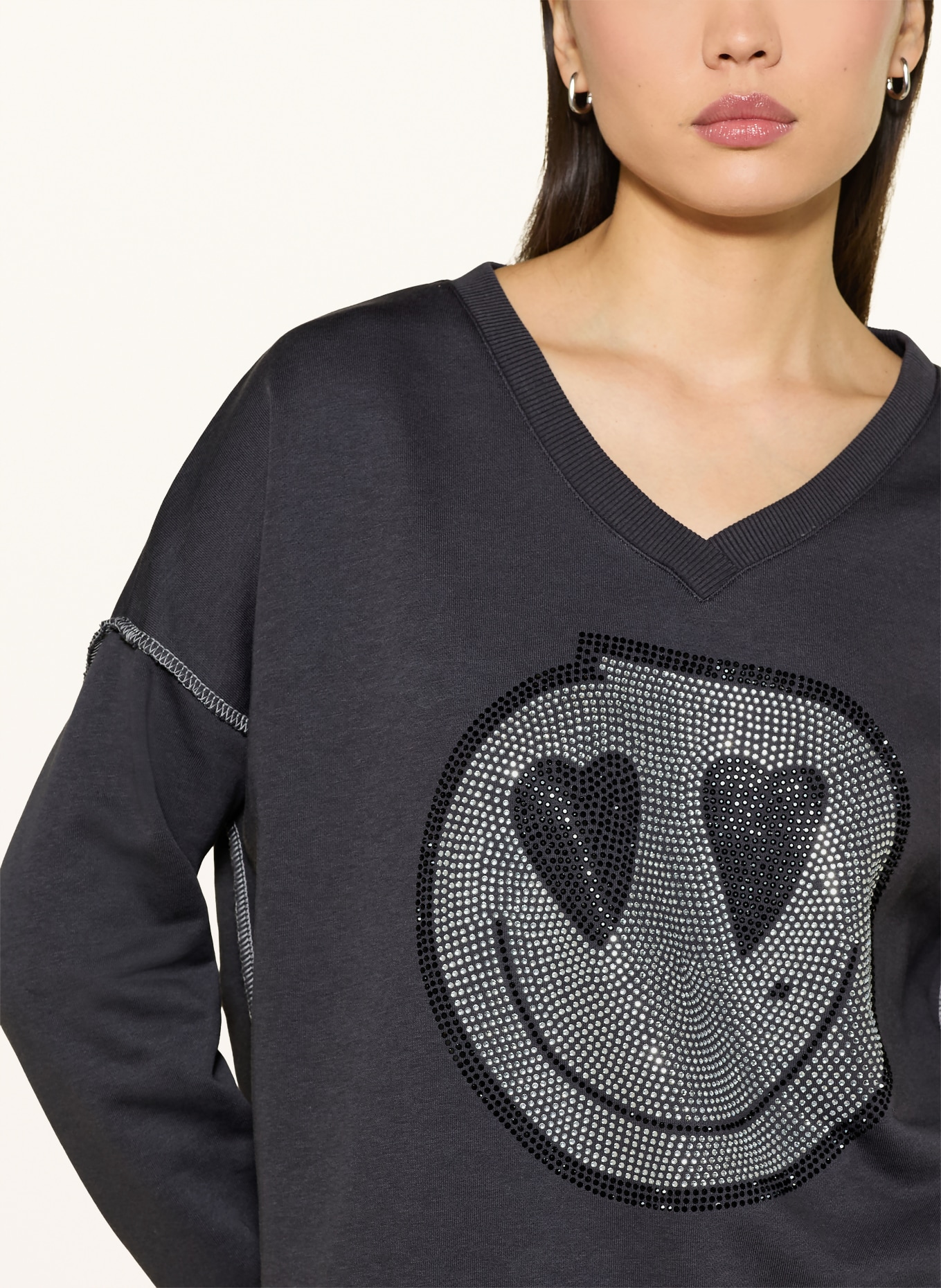 miss goodlife Oversize'owa bluza z kamieniami ozdobnymi: CZIEMNOSZARY / SREBRNY