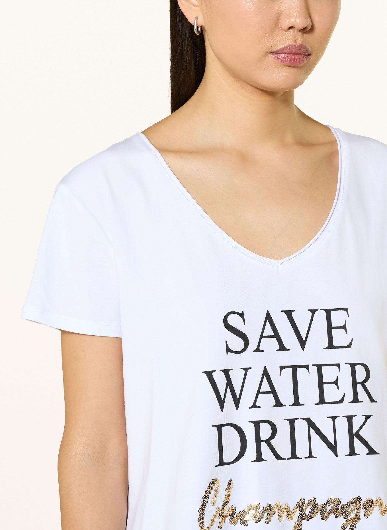 miss goodlife T-Shirt mit Pailletten: WEISS / SCHWARZ