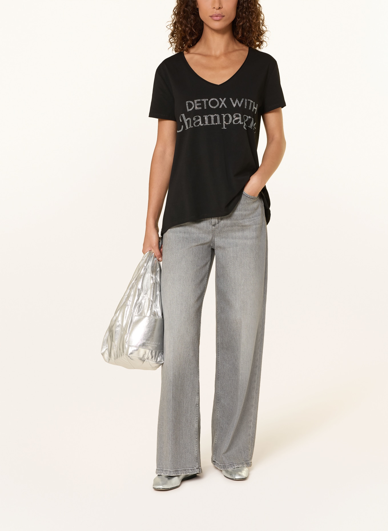 miss goodlife T-Shirt mit Schmucksteinen: SCHWARZ