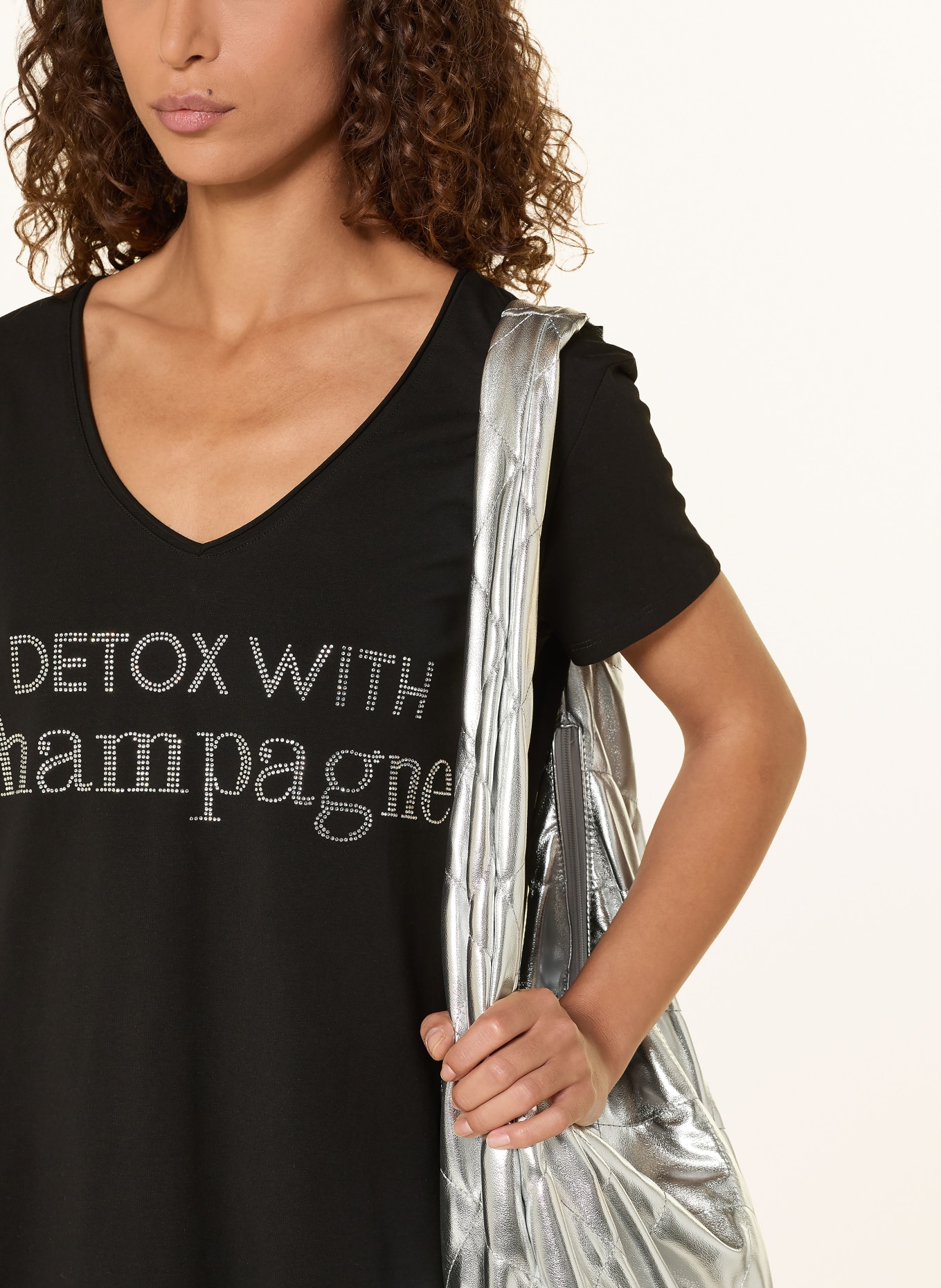 miss goodlife T-Shirt mit Schmucksteinen: SCHWARZ