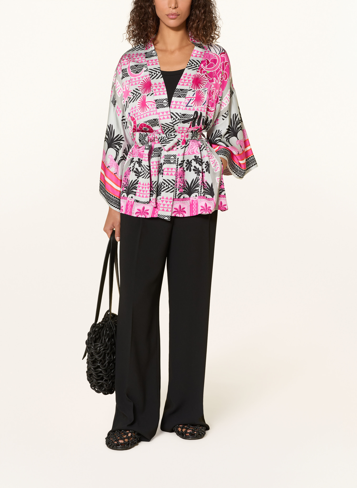 miss goodlife Saténové kimono: SVĚTLE ŠEDÁ / RŮŽOVÁ / RŮŽOVÁ