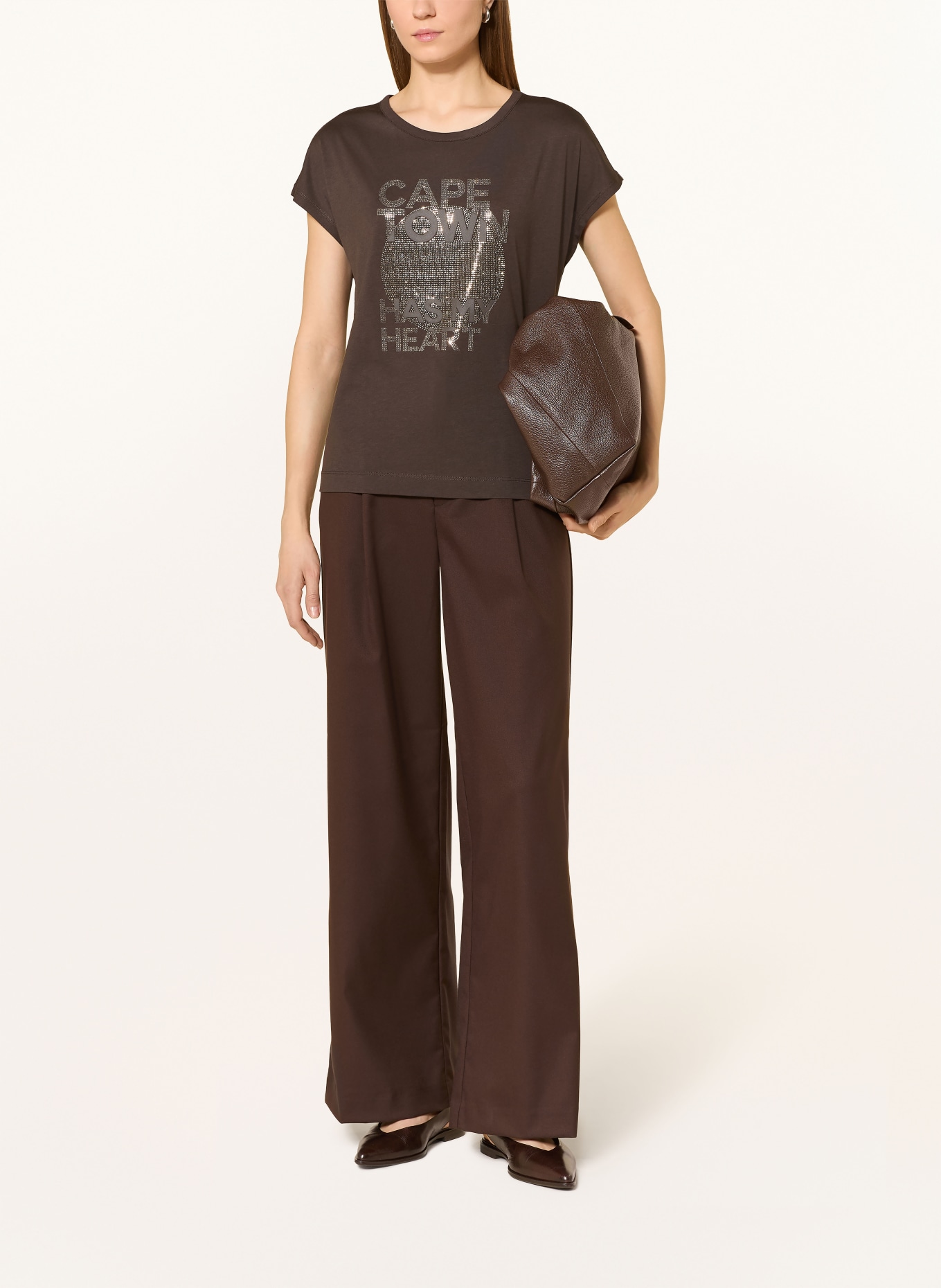 monari Tričko s ozdobnými kameny: TMAVĚ HNĚDÁ