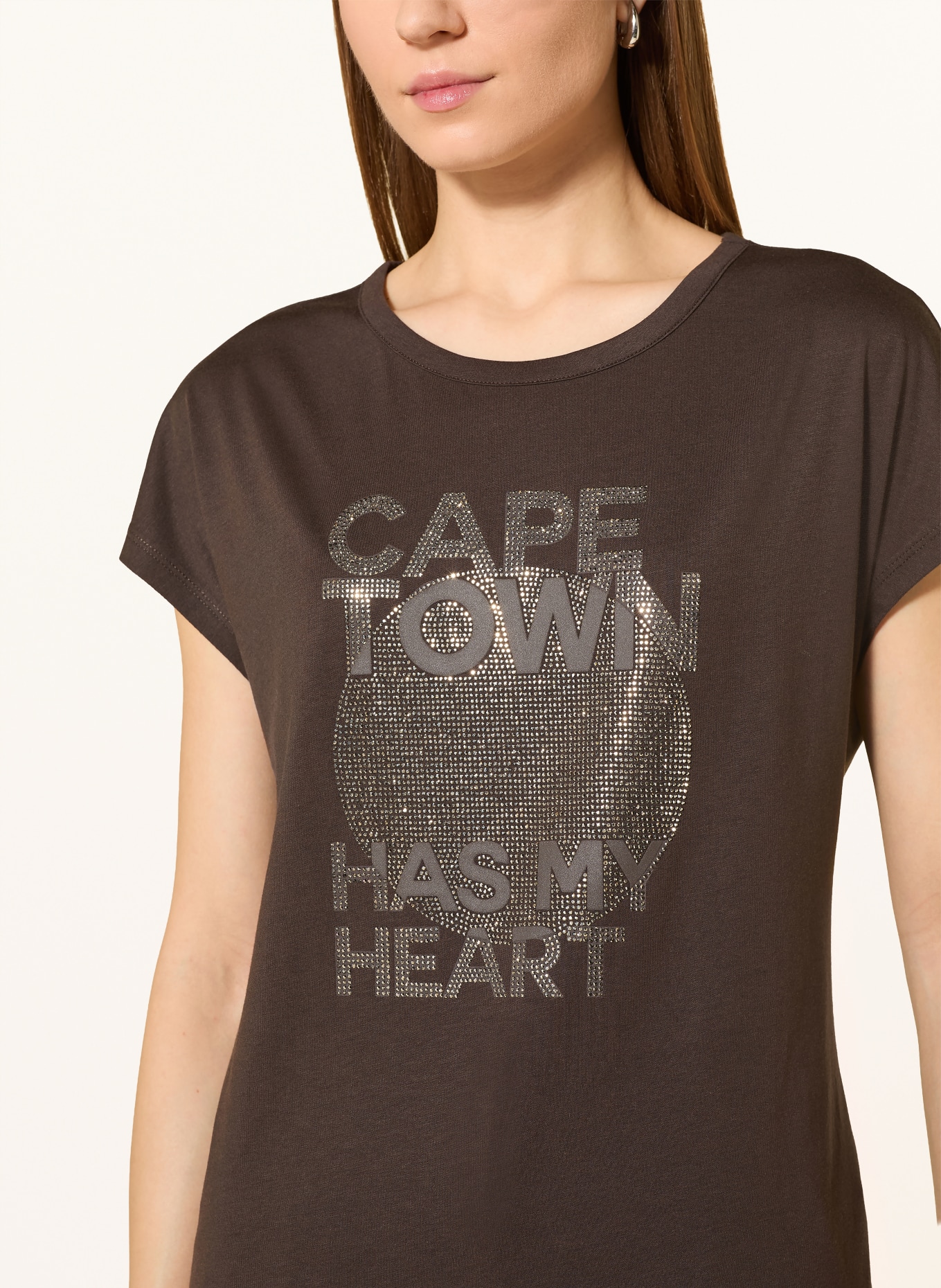 monari Tričko s ozdobnými kameny: TMAVĚ HNĚDÁ