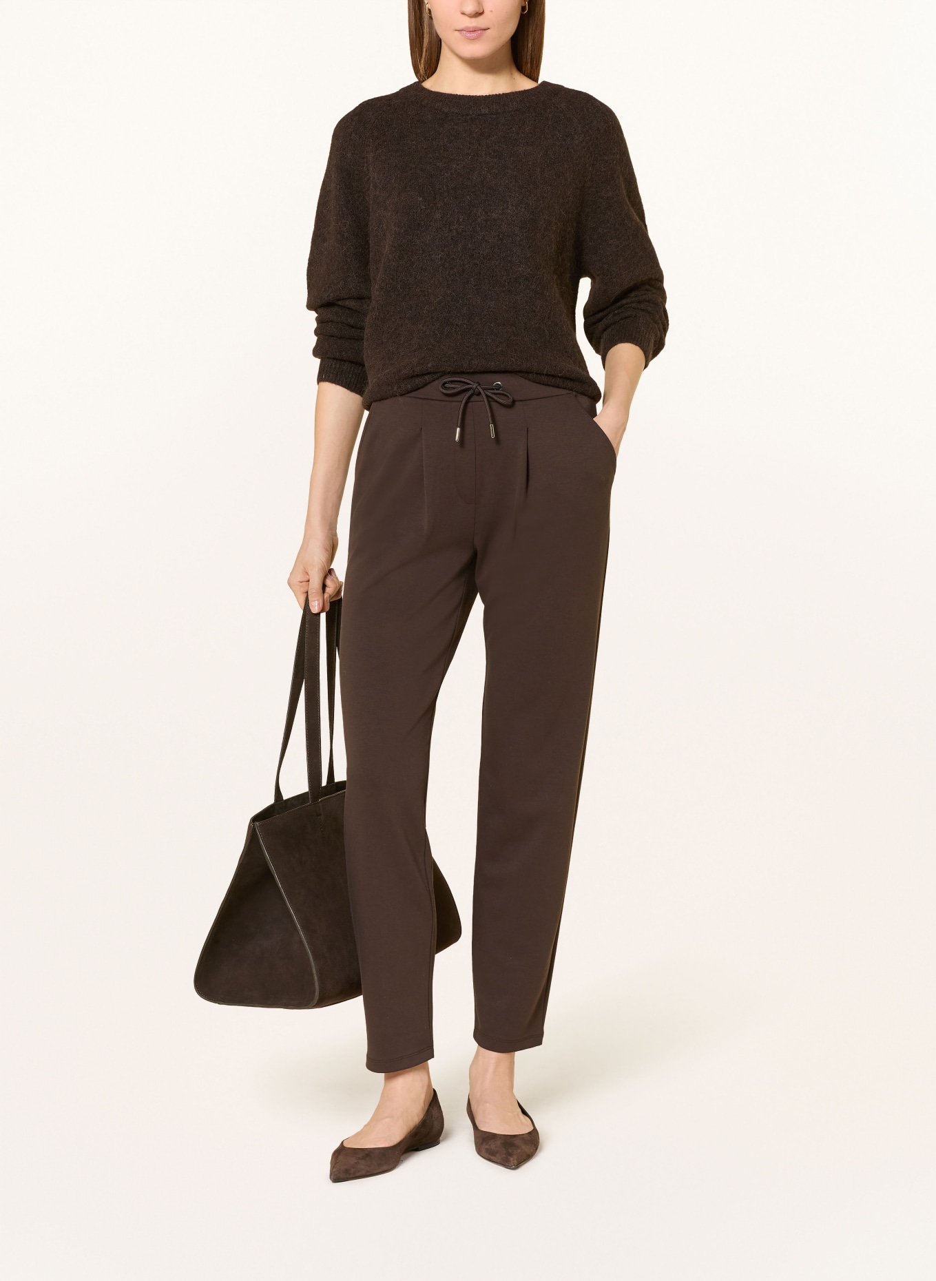 monari Jersey pants in jogging style: DARK BROWN
