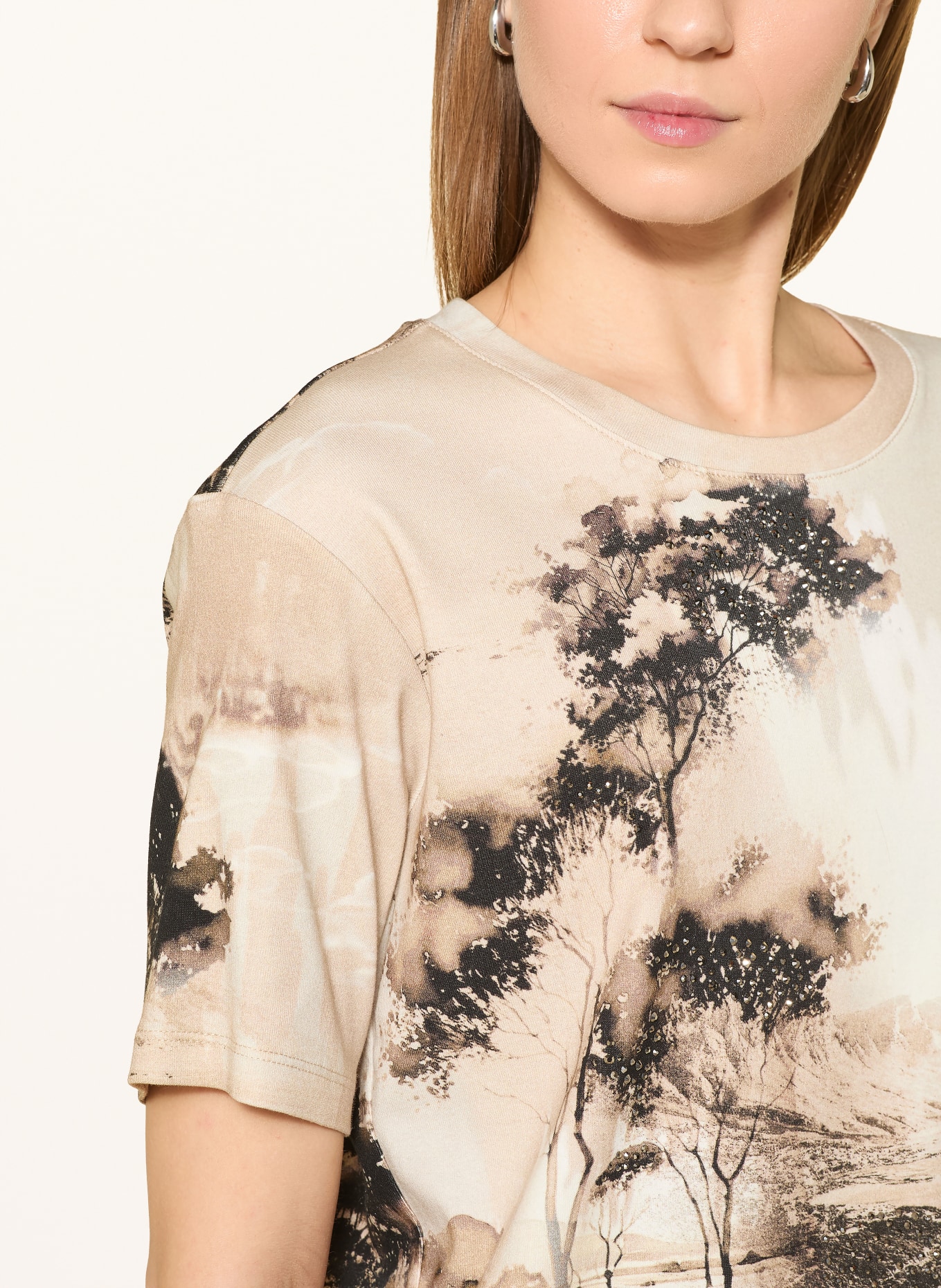 monari Tričko s ozdobnými kameny: BÉŽOVÁ / SVĚTLE HNĚDÁ / ČERNÁ