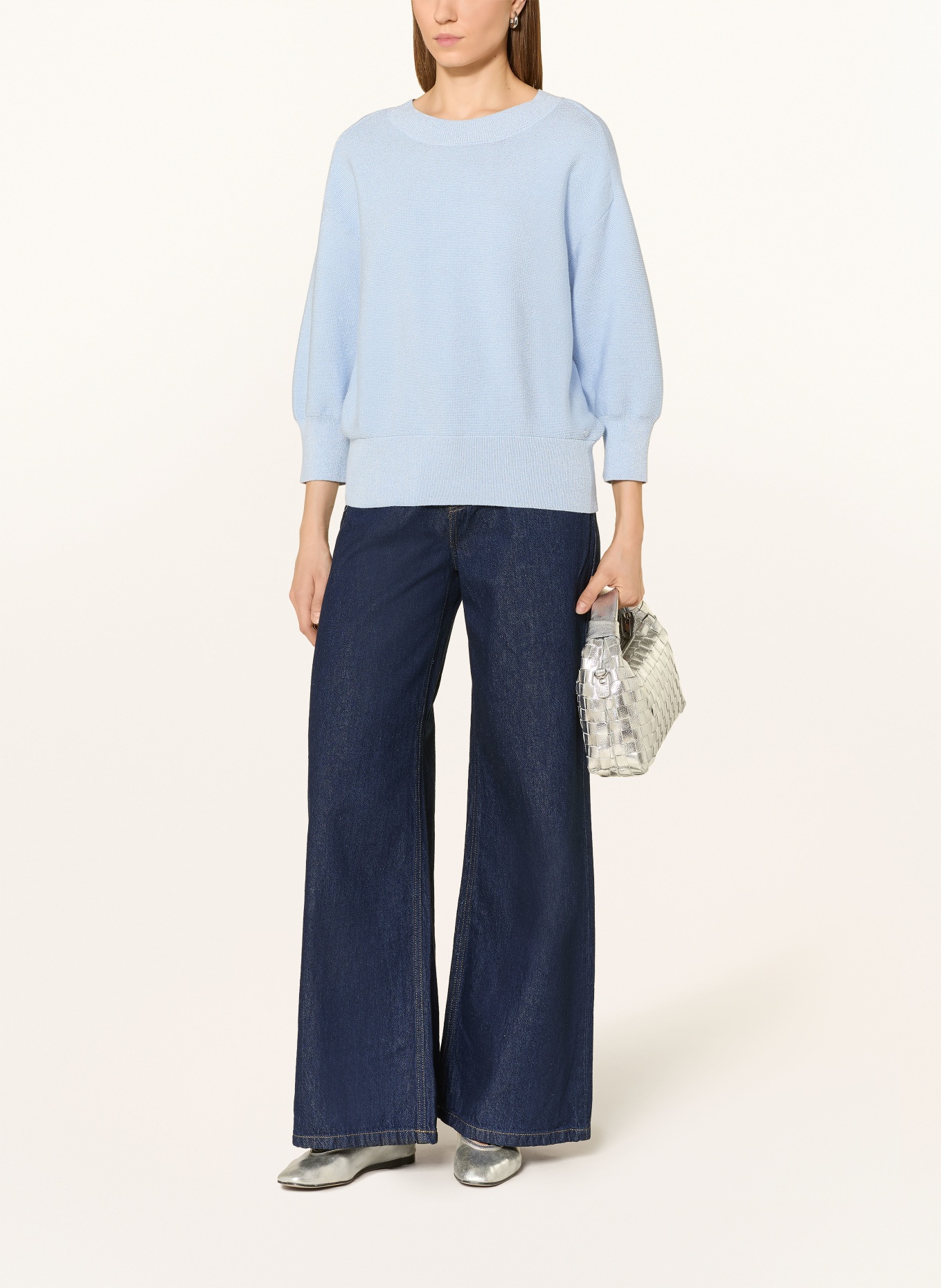 monari Sweater with 3/4 sleeves and glitter yarn: LIGHT BLUE