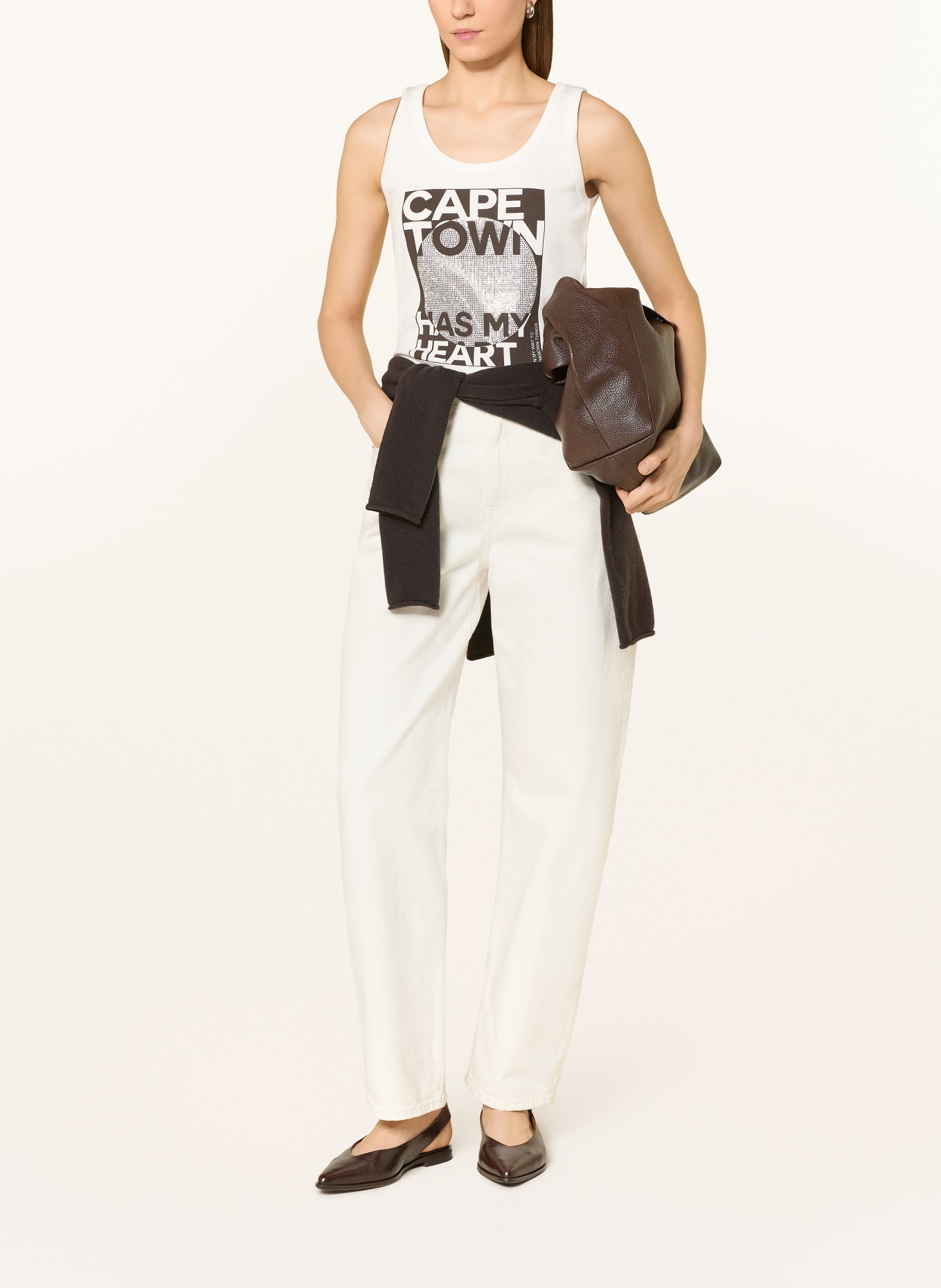 monari Top s ozdobnými kameny: BÍLÁ / TMAVĚ HNĚDÁ