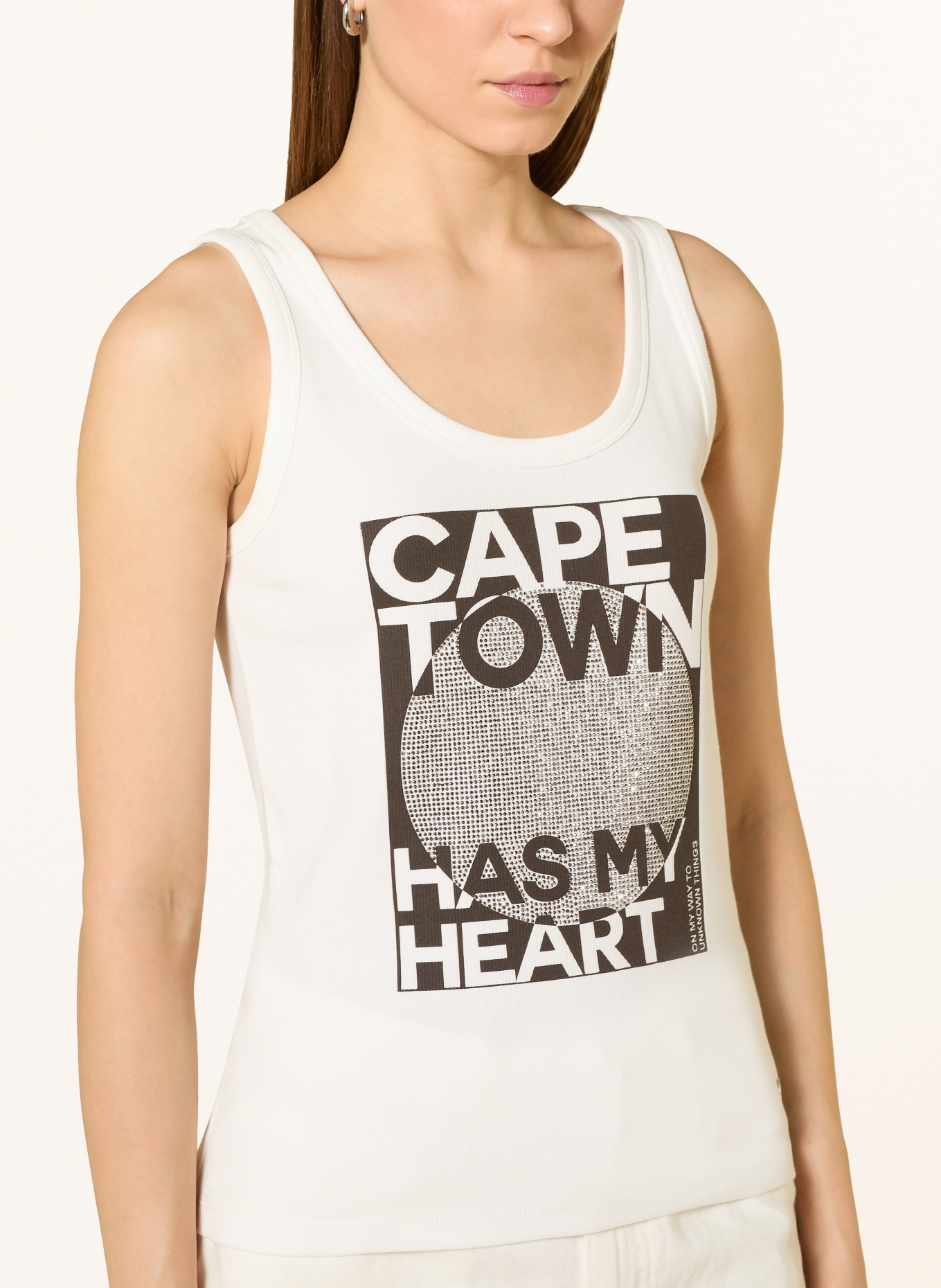 monari Top s ozdobnými kameny: BÍLÁ / TMAVĚ HNĚDÁ