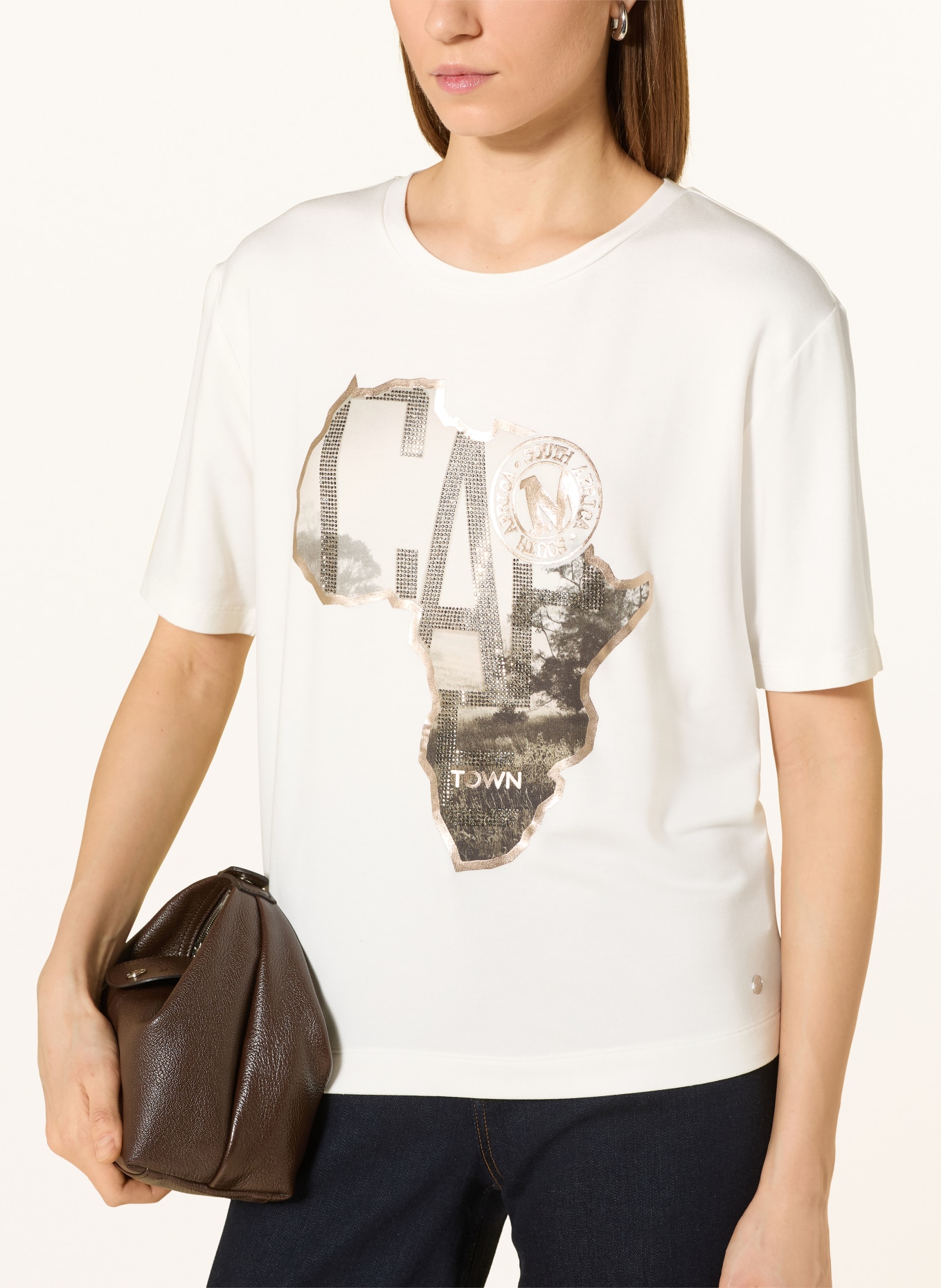 monari Tričko s ozdobnými kameny: BÍLÁ / BARVA RŮŽOVÉHO ZLATA / BÉŽOVÁ