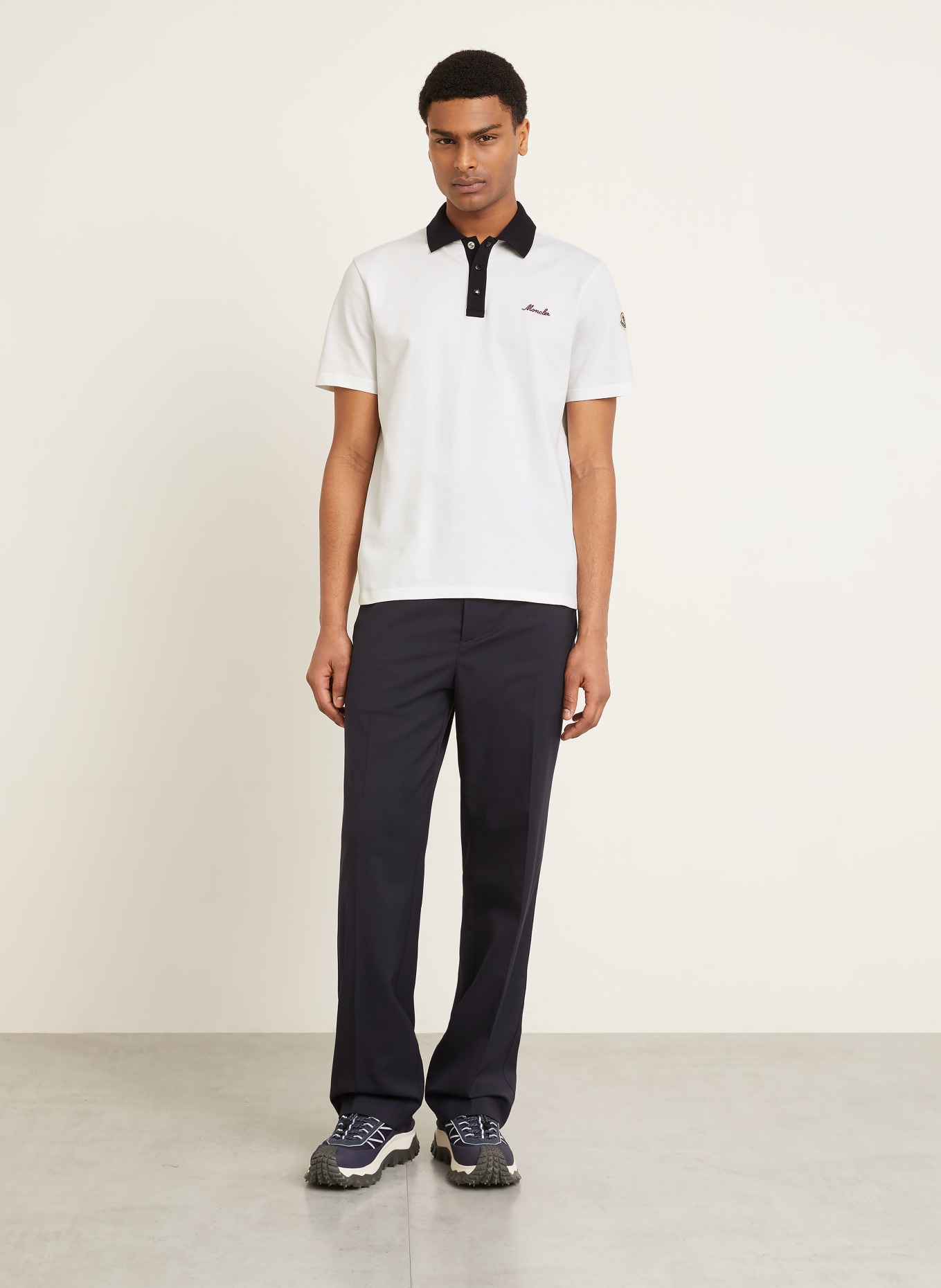 MONCLER Piqué-Poloshirt: WEISS / DUNKELBLAU