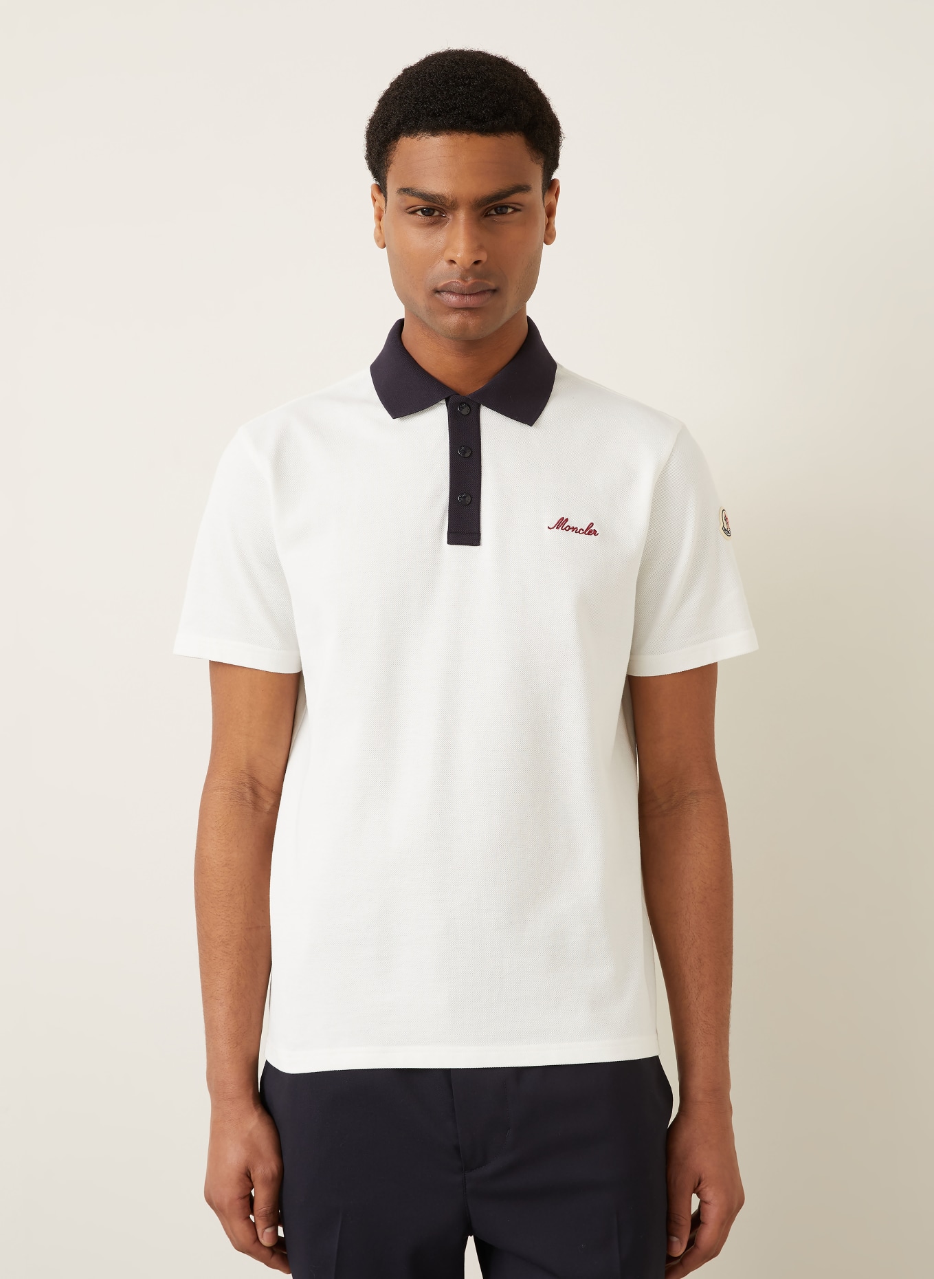 MONCLER Piqué-Poloshirt: WEISS / DUNKELBLAU