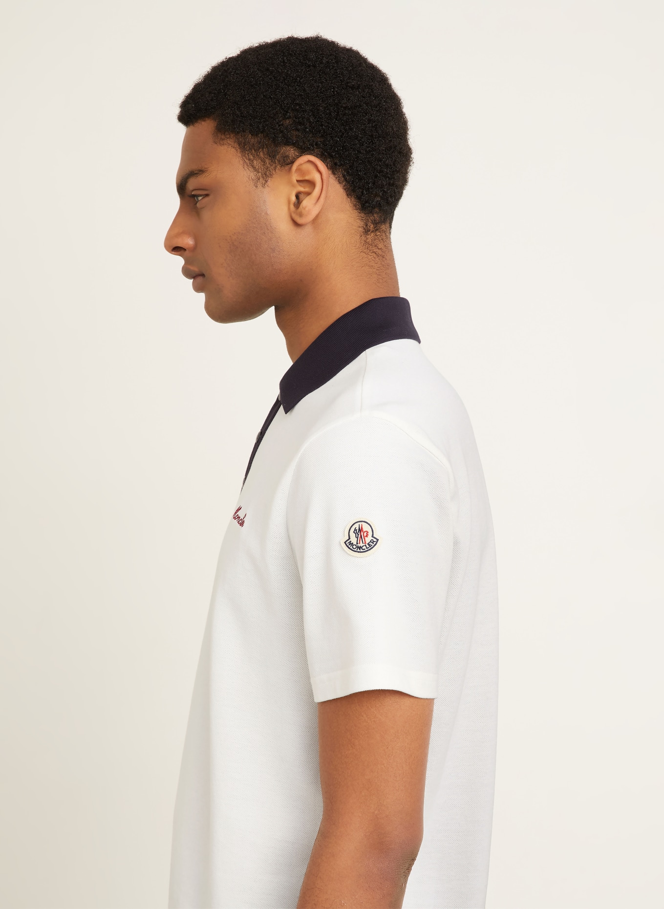 MONCLER Piqué-Poloshirt: WEISS / DUNKELBLAU
