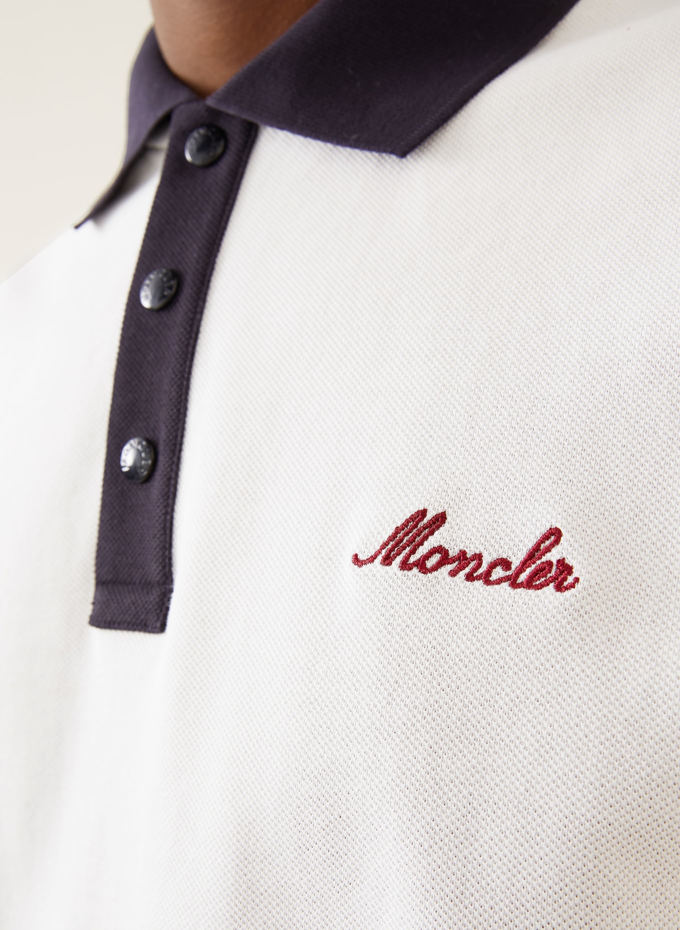 MONCLER Piqué-Poloshirt: WEISS / DUNKELBLAU