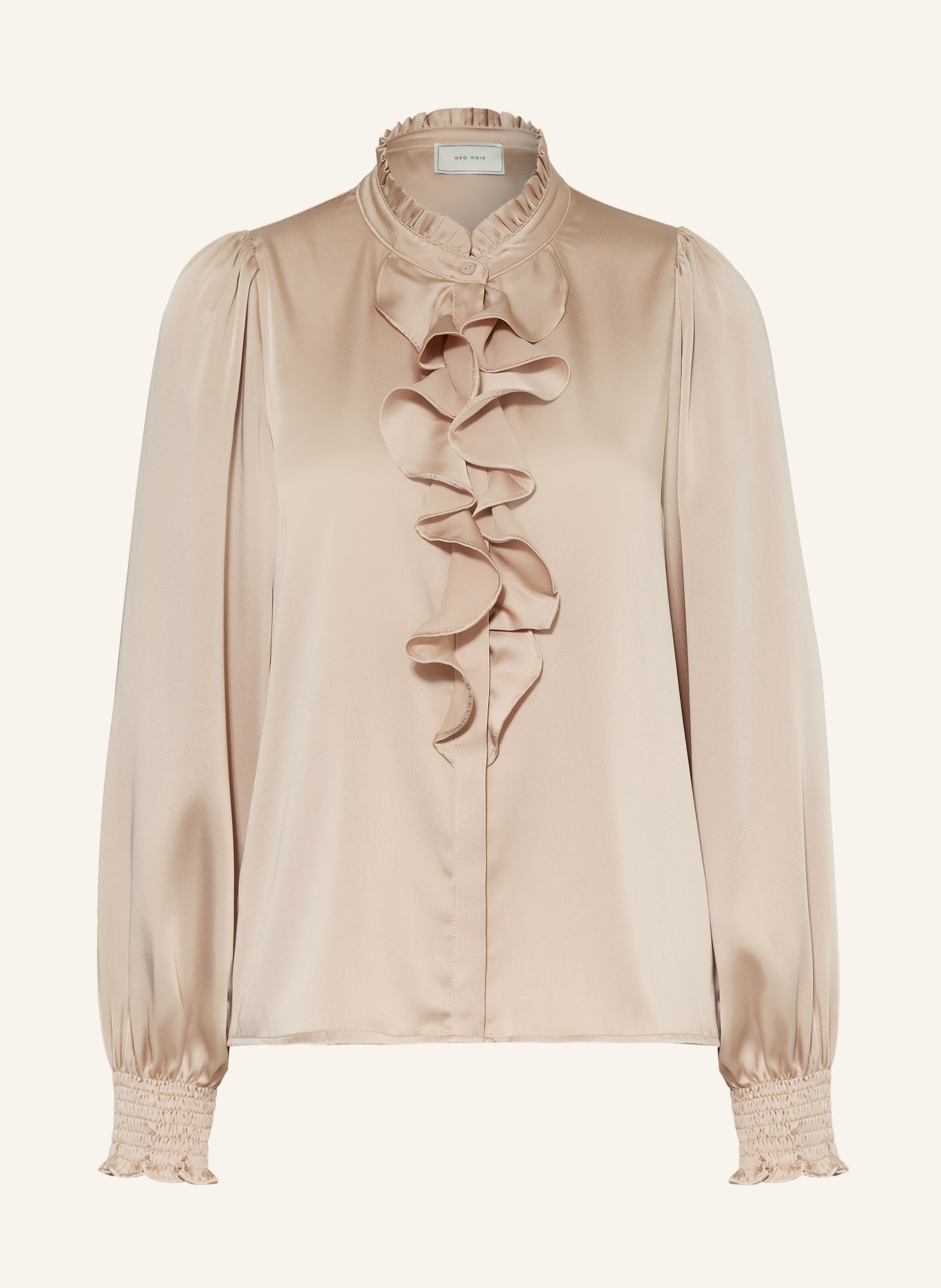 NEO NOIR Satinbluse ZAMOLA mit Volants: HELLBRAUN