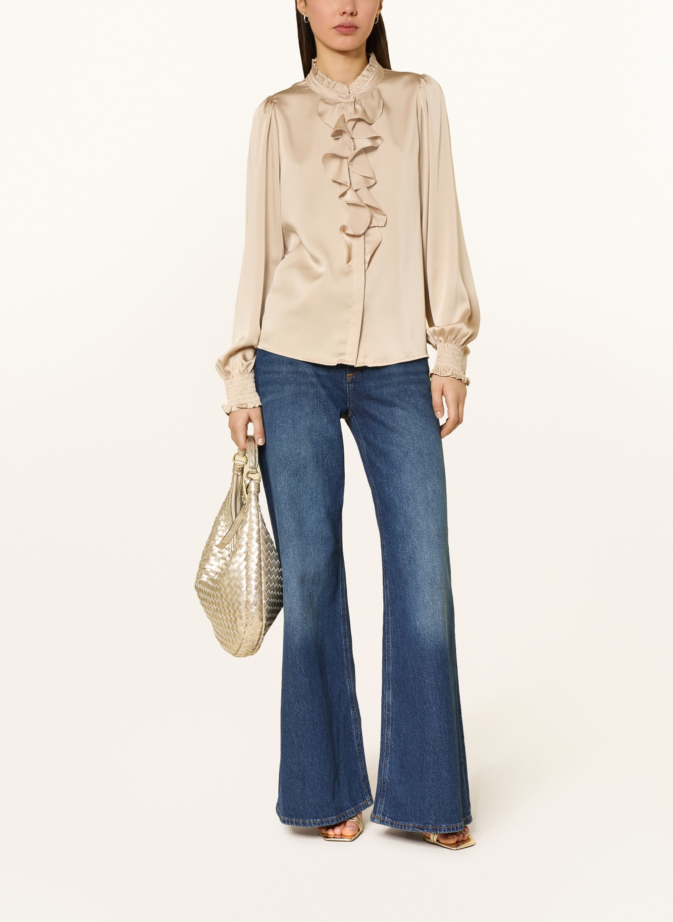 NEO NOIR Satinbluse ZAMOLA mit Volants: HELLBRAUN