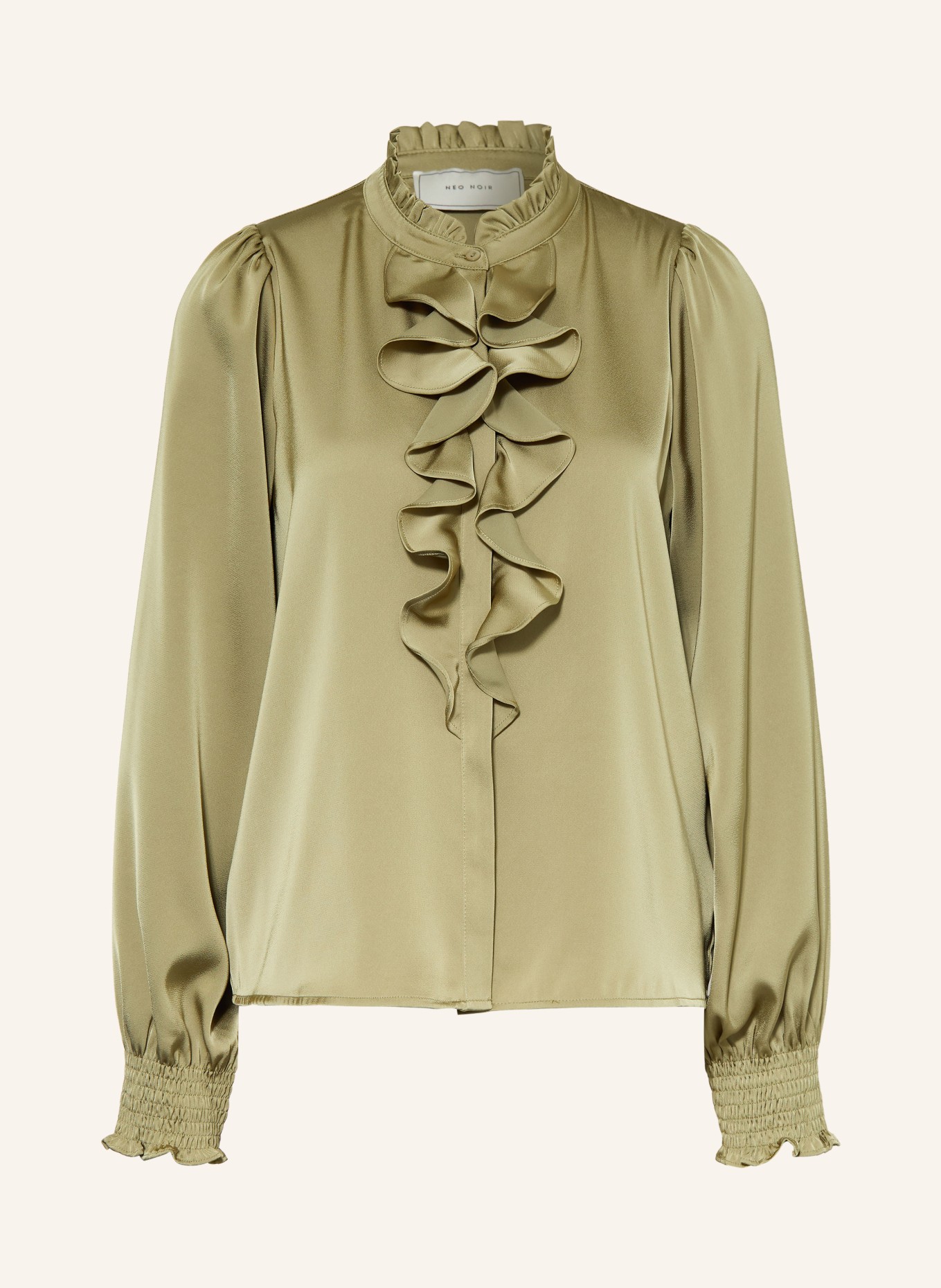 NEO NOIR Satinbluse ZAMOLA mit Volants: HELLGRÜN