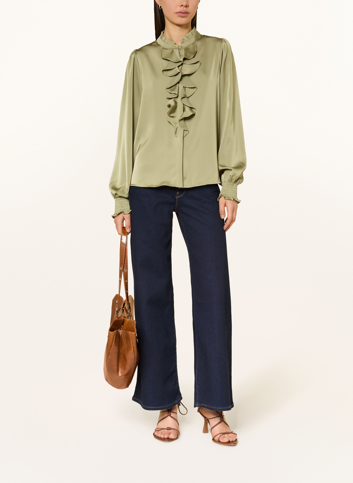 NEO NOIR Satinbluse ZAMOLA mit Volants: HELLGRÜN