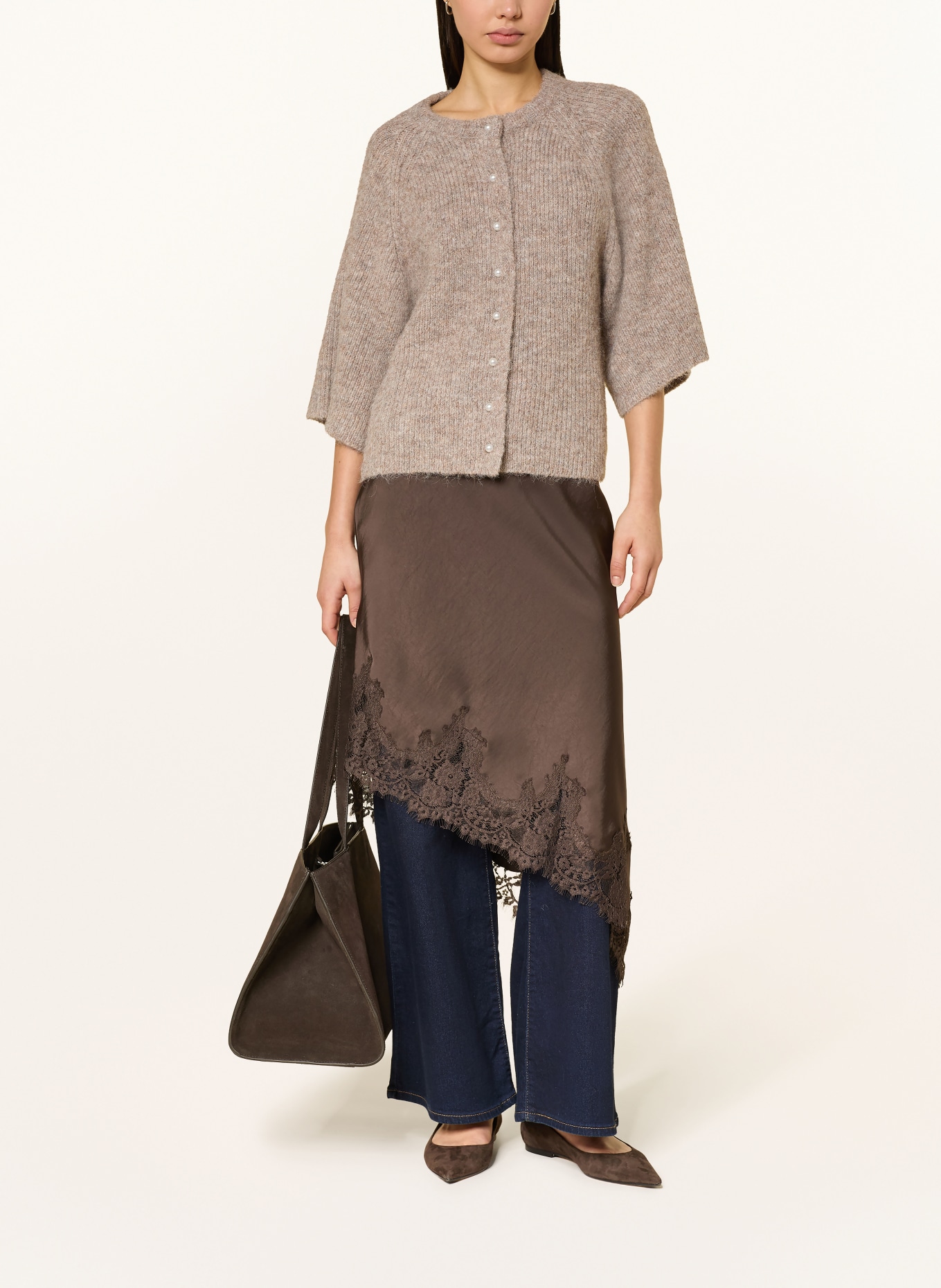 NEO NOIR AMAYA cardigan with 3/4 sleeves: TAUPE