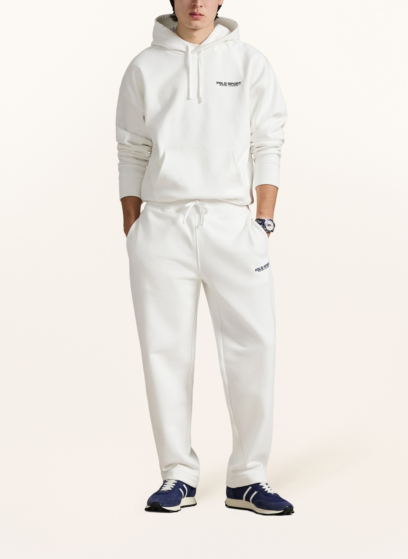 POLO SPORT Hoodie: WEISS / DUNKELBLAU