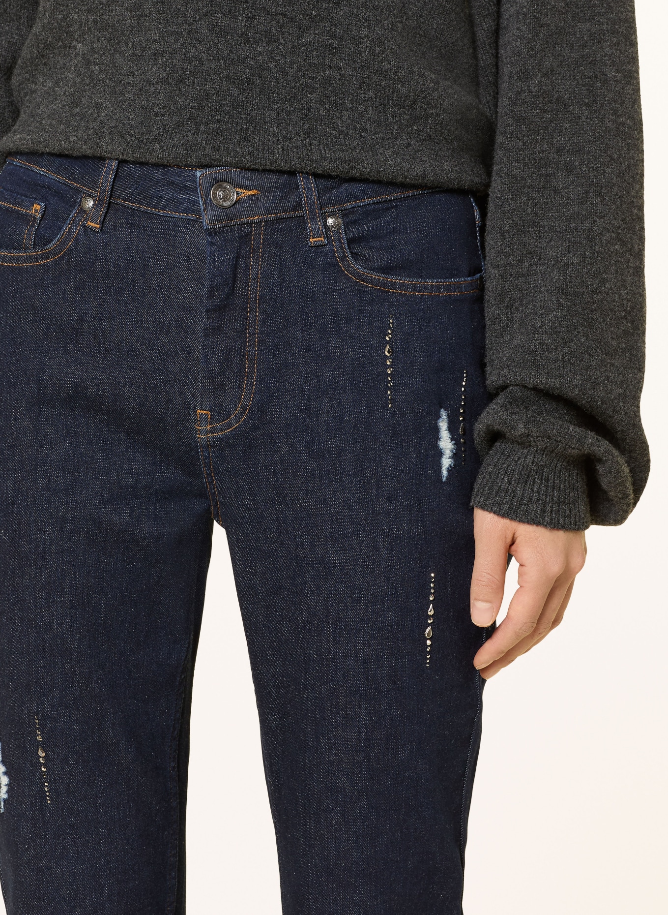 monari Cropped Jeans mit Schmucksteinen: 751 dark denim