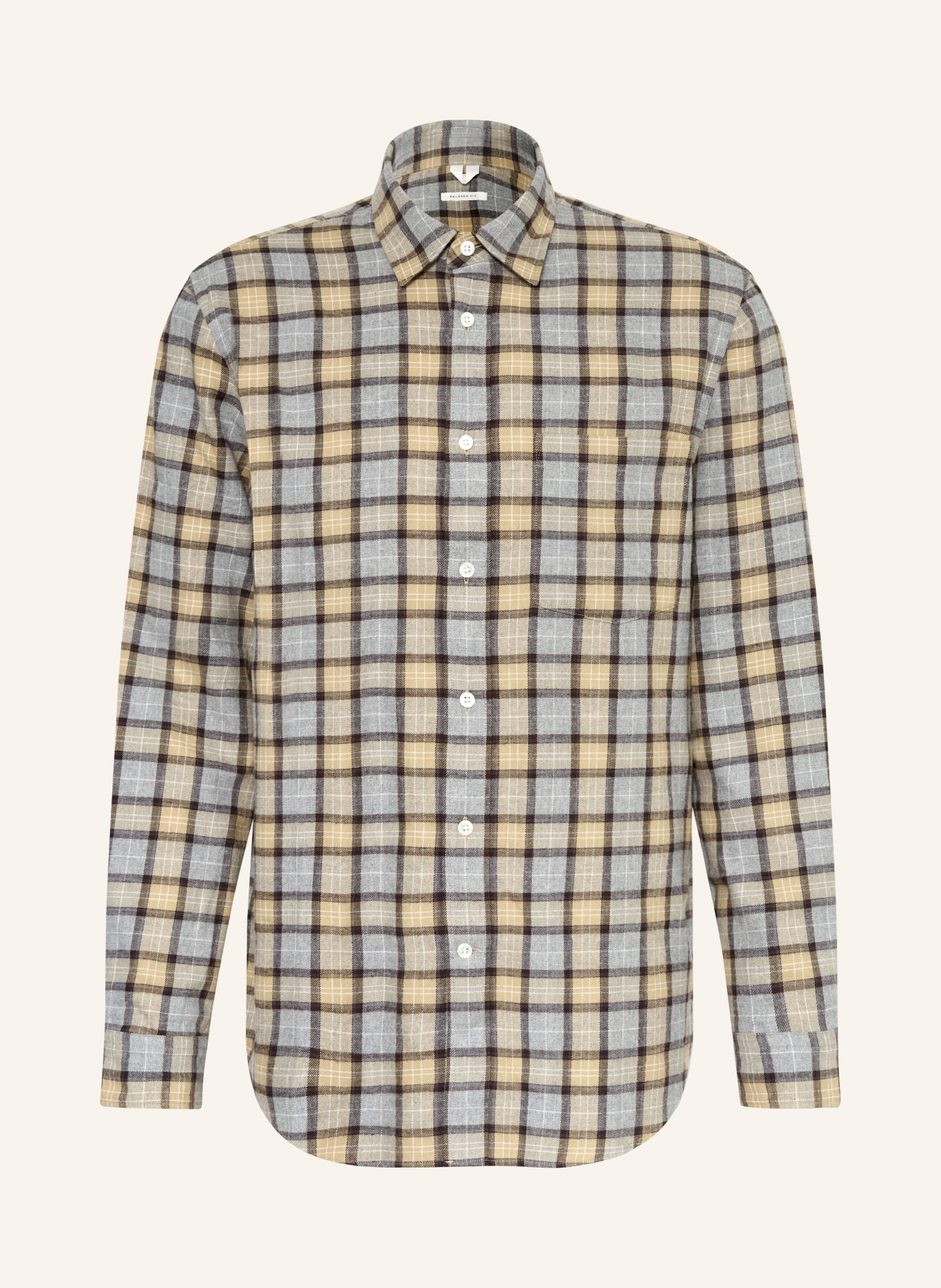 ARKET Flanellhemd BENNET Relaxed Fit: GRAU / CAMEL / DUNKELBRAUN
