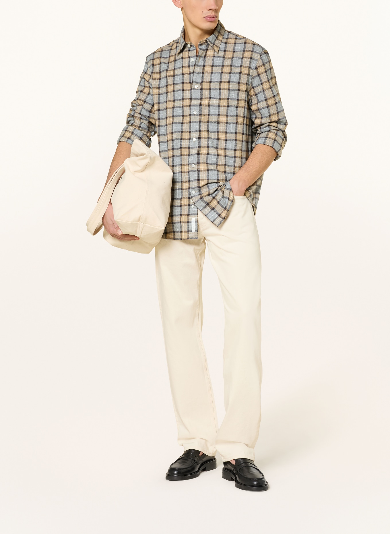 ARKET Flanellhemd BENNET Relaxed Fit: GRAU / CAMEL / DUNKELBRAUN