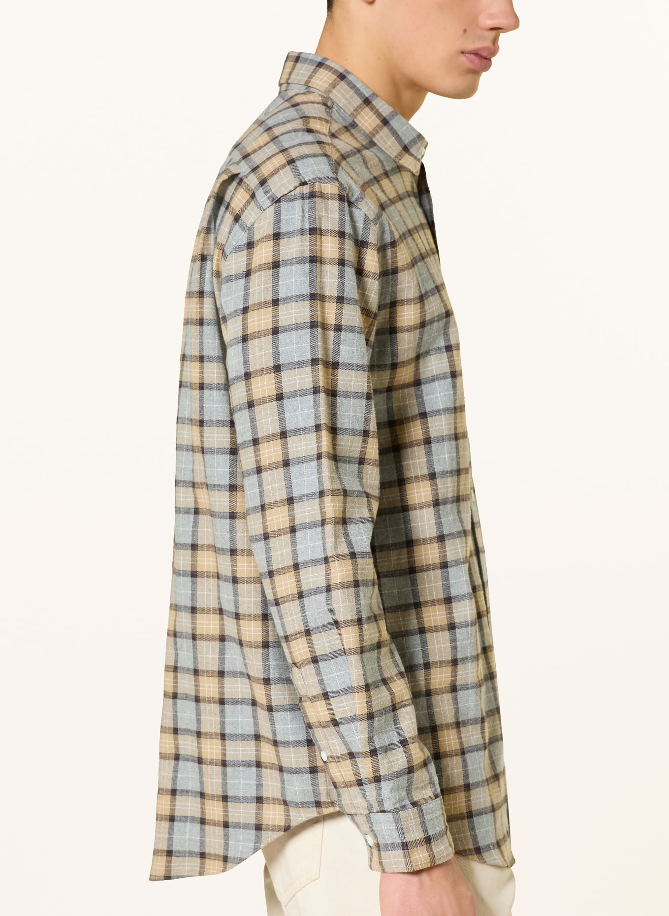 ARKET Flanellhemd BENNET Relaxed Fit: GRAU / CAMEL / DUNKELBRAUN