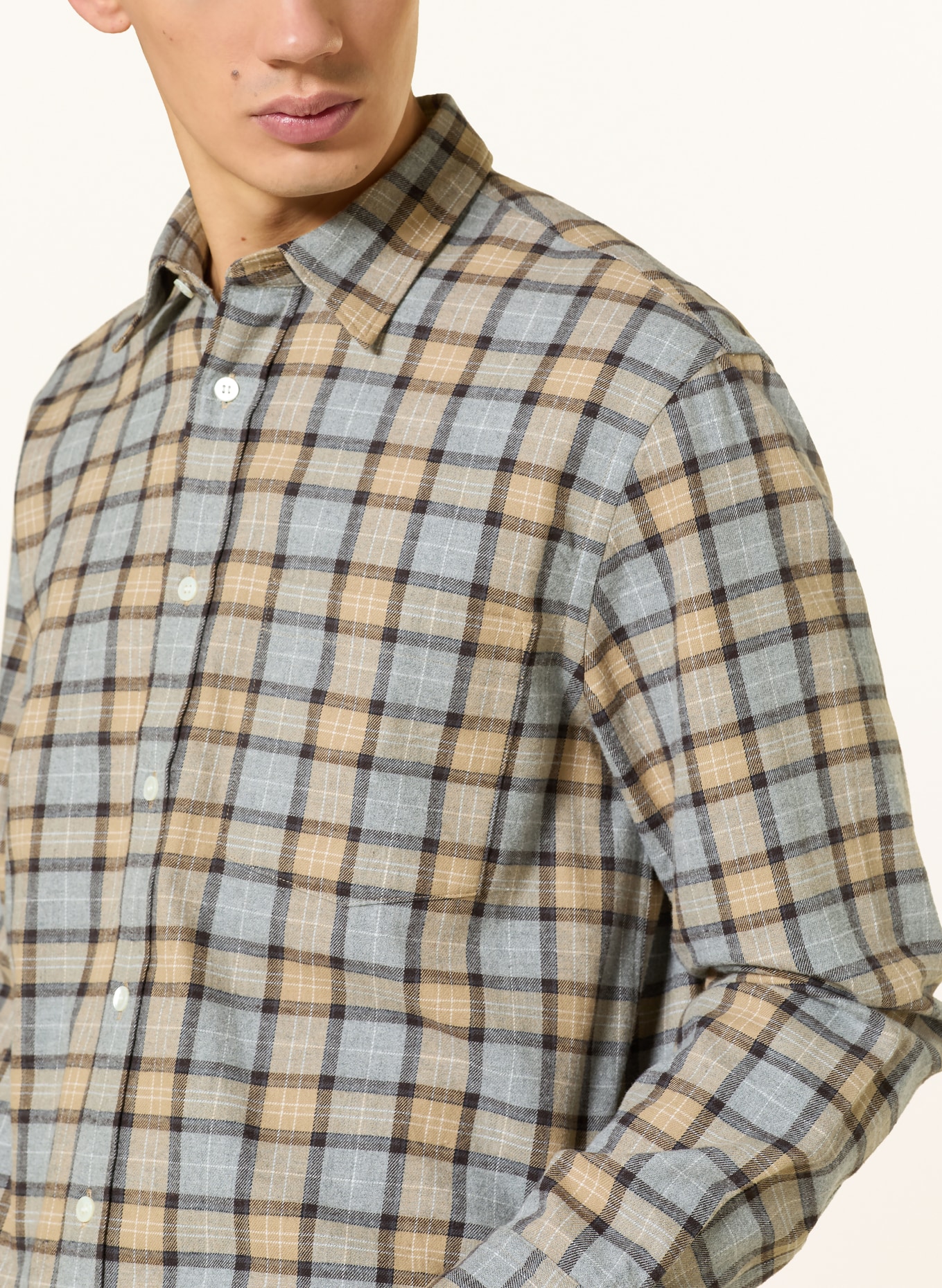 ARKET Flanellhemd BENNET Relaxed Fit: GRAU / CAMEL / DUNKELBRAUN