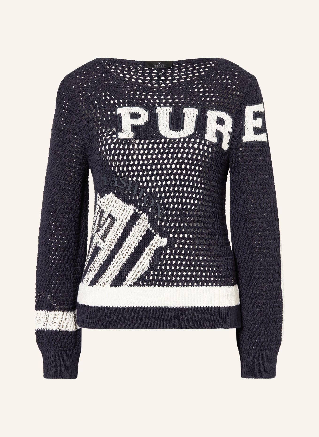 monari Pullover mit Schmucksteinen: DUNKELBLAU / WEISS
