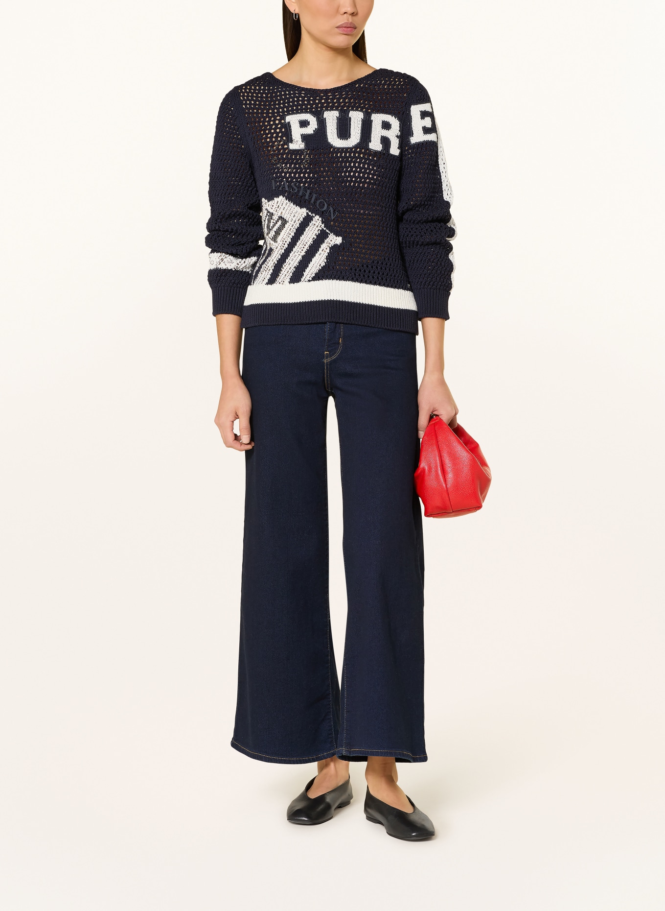 monari Pullover mit Schmucksteinen: DUNKELBLAU / WEISS