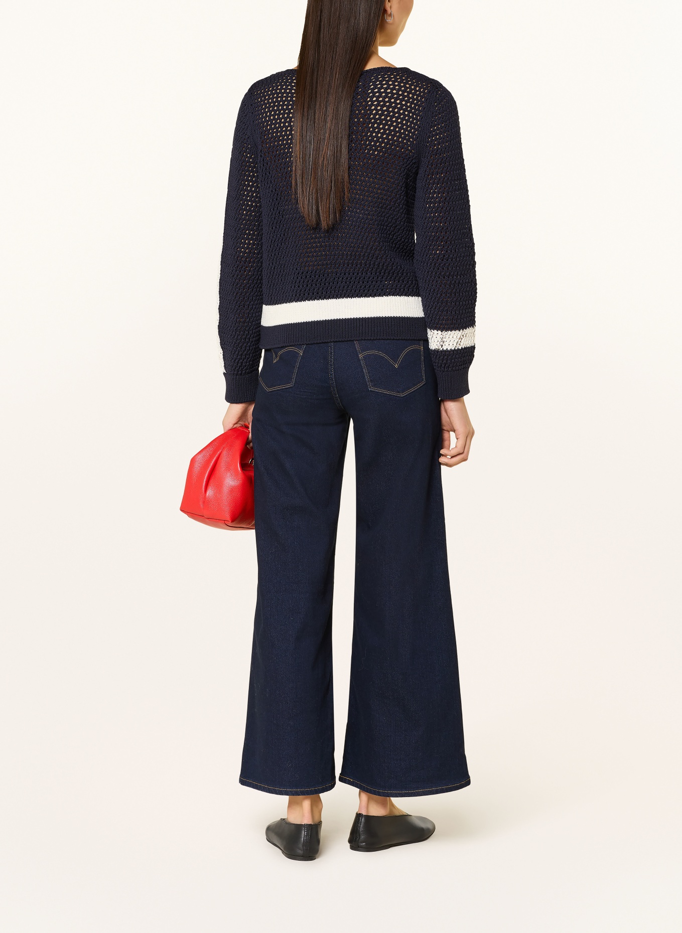 monari Pullover mit Schmucksteinen: DUNKELBLAU / WEISS