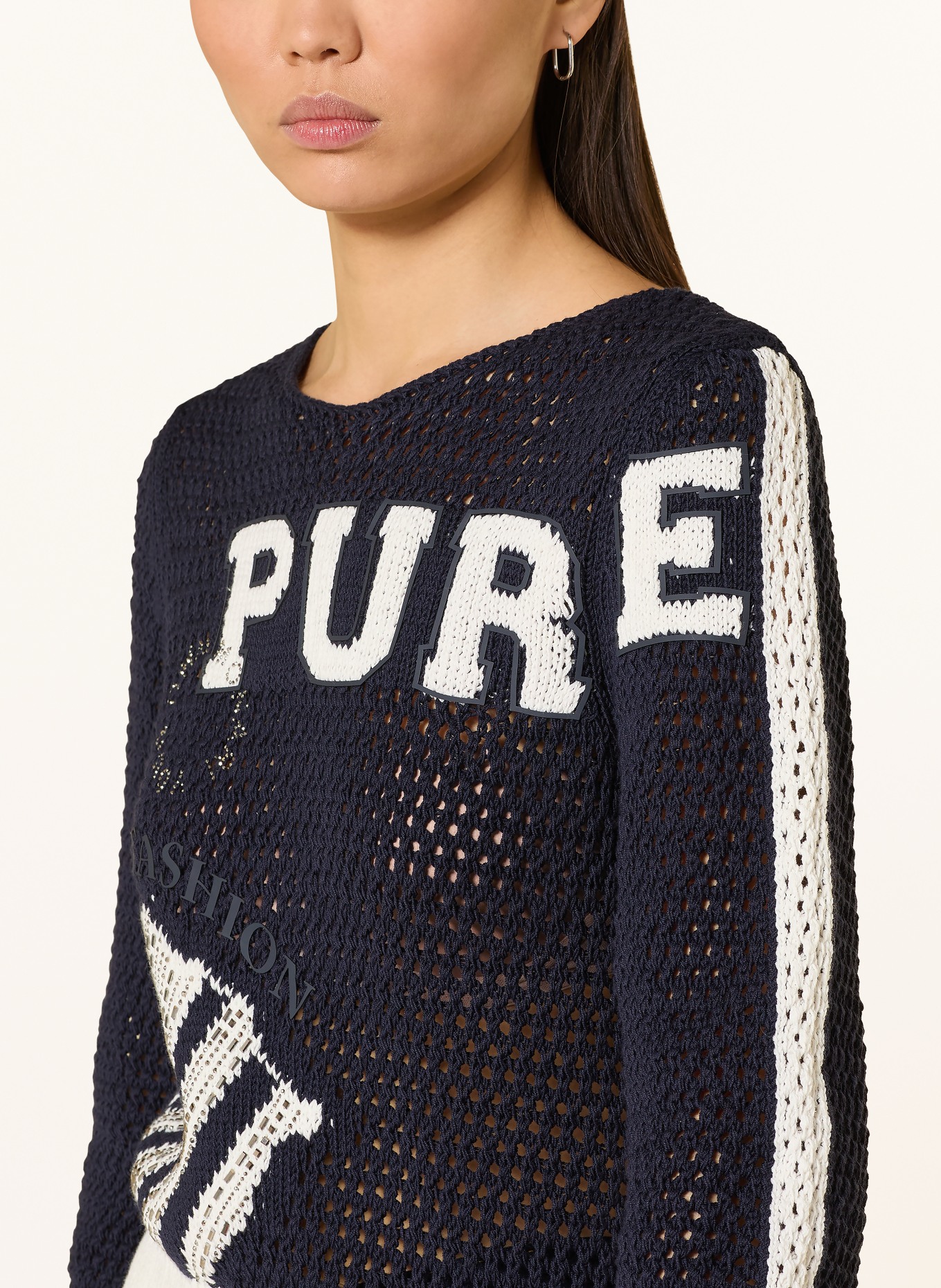 monari Pullover mit Schmucksteinen: DUNKELBLAU / WEISS